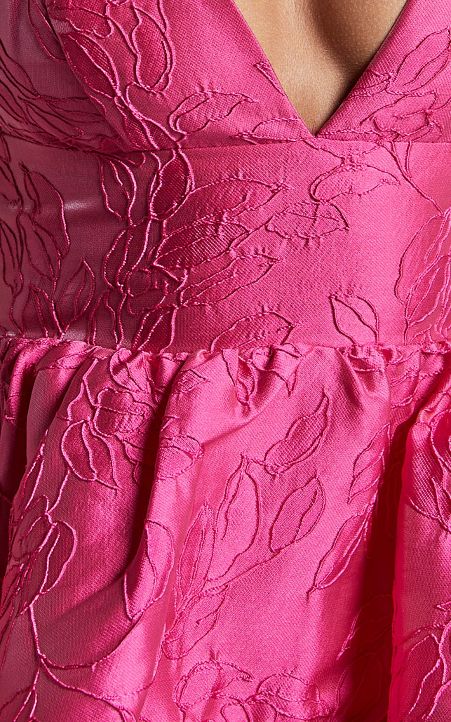 Britany Mini Dress - V Neck Tiered Strappy Tiered Fit and Flare Dress in Fuchsia