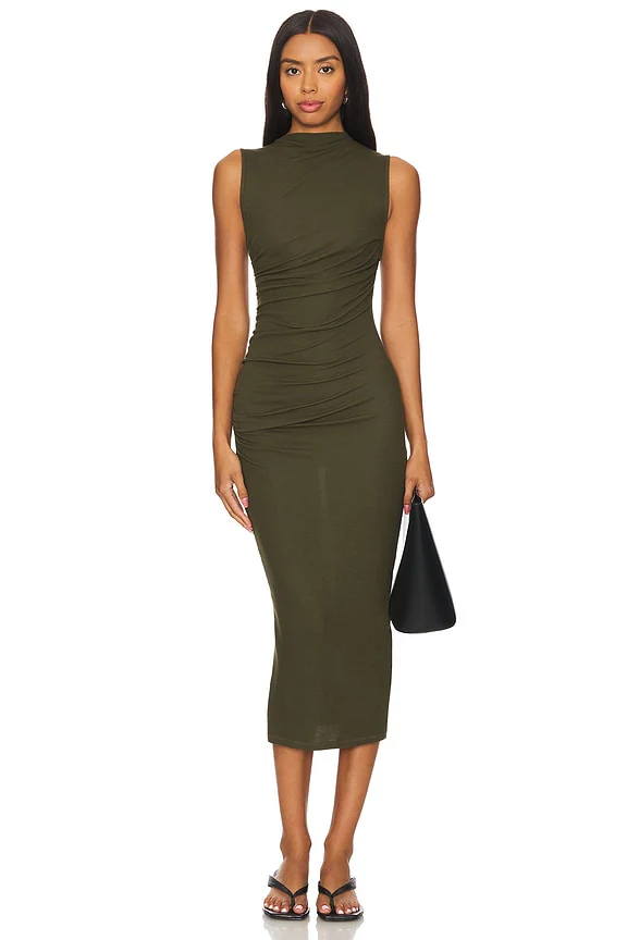 Silk Knit Sleeveless Twist Midi Dress