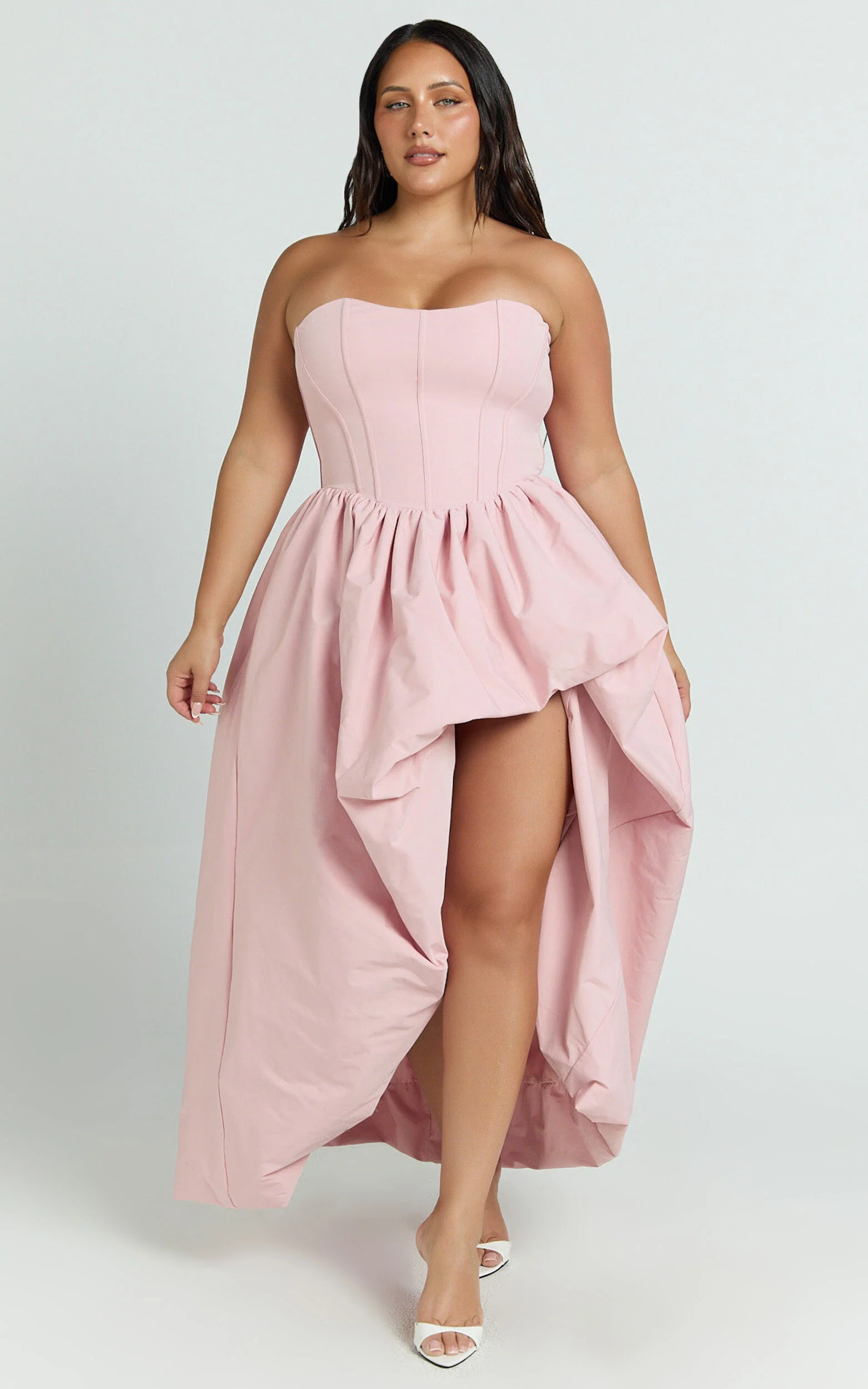 Seraphina Maxi Dress - Strapless Asymmetrical Bubble Hem Dress in Pink