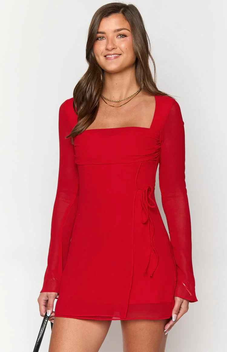 Lucy Red Long Sleeve Mini Dress