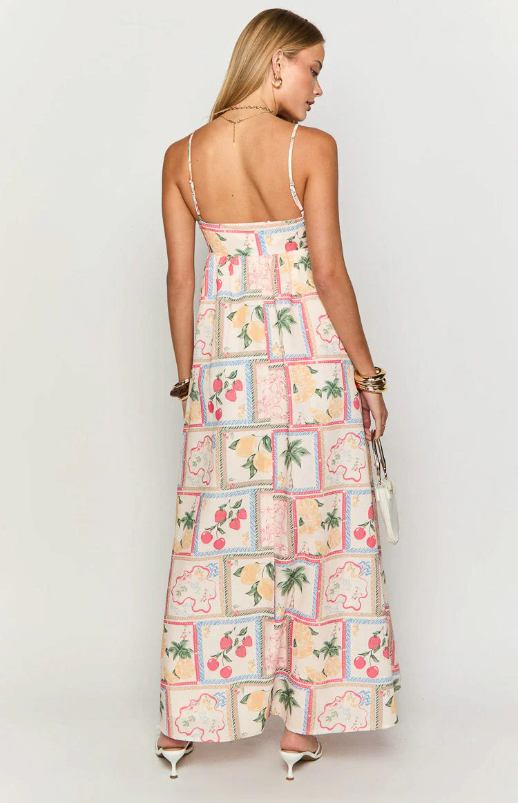 Akari White Tomato Girl Print Maxi Dress