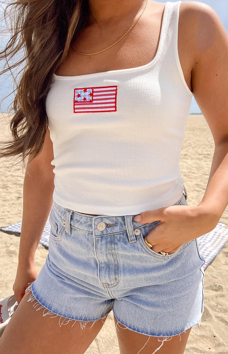Suzie White USA Embroidered Tank Top