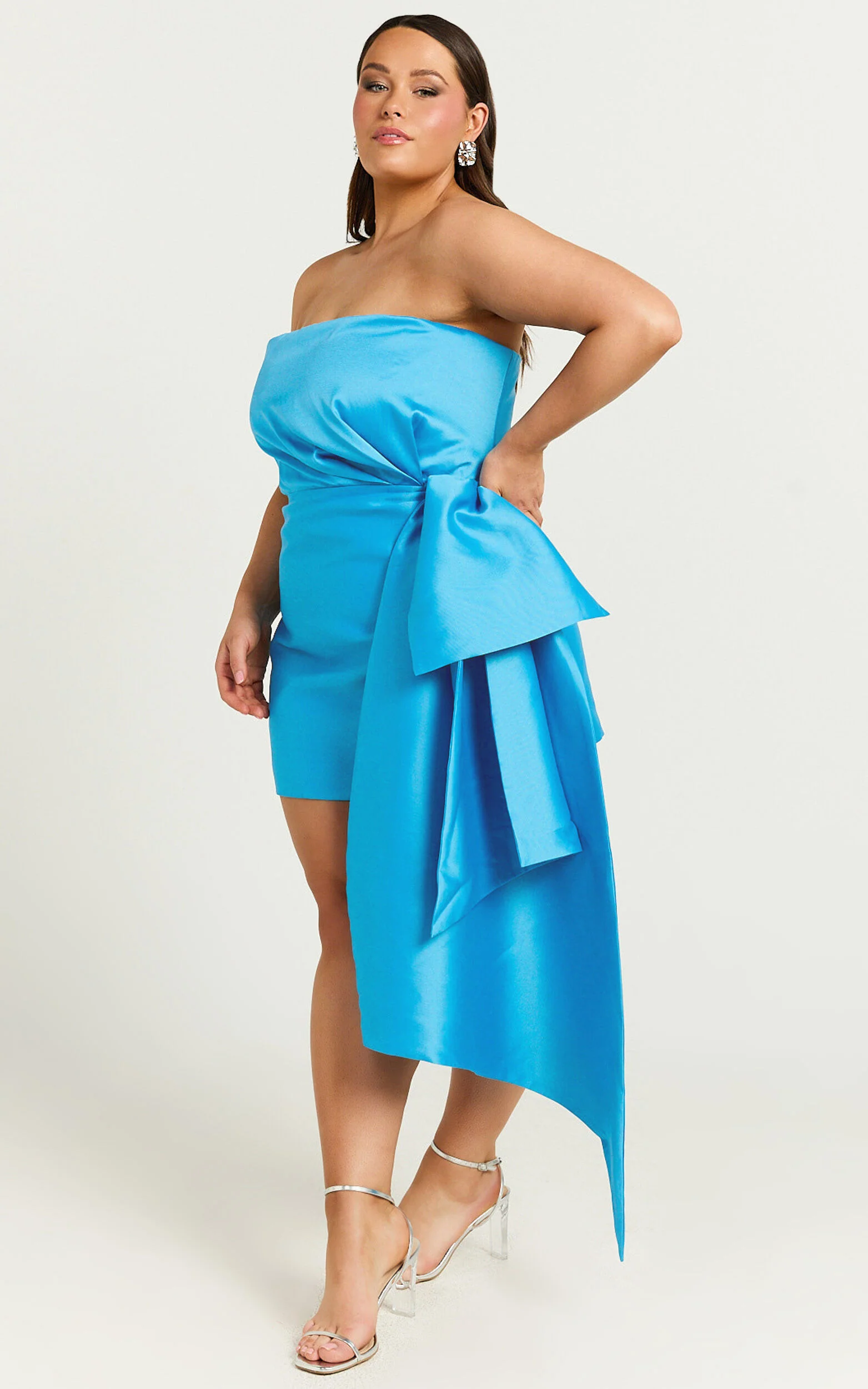 Jayce Mini Dress - Strapless Drape Dress in Blue