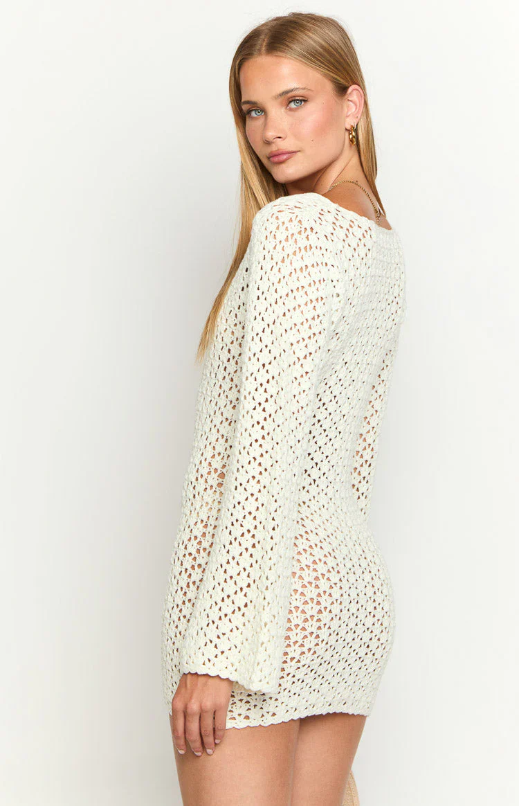 Rhi Cream Crochet Long Sleeve Mini Dress