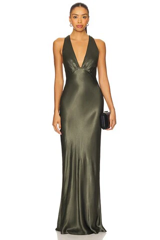 La Lune Plunged Cross Back Maxi Dress