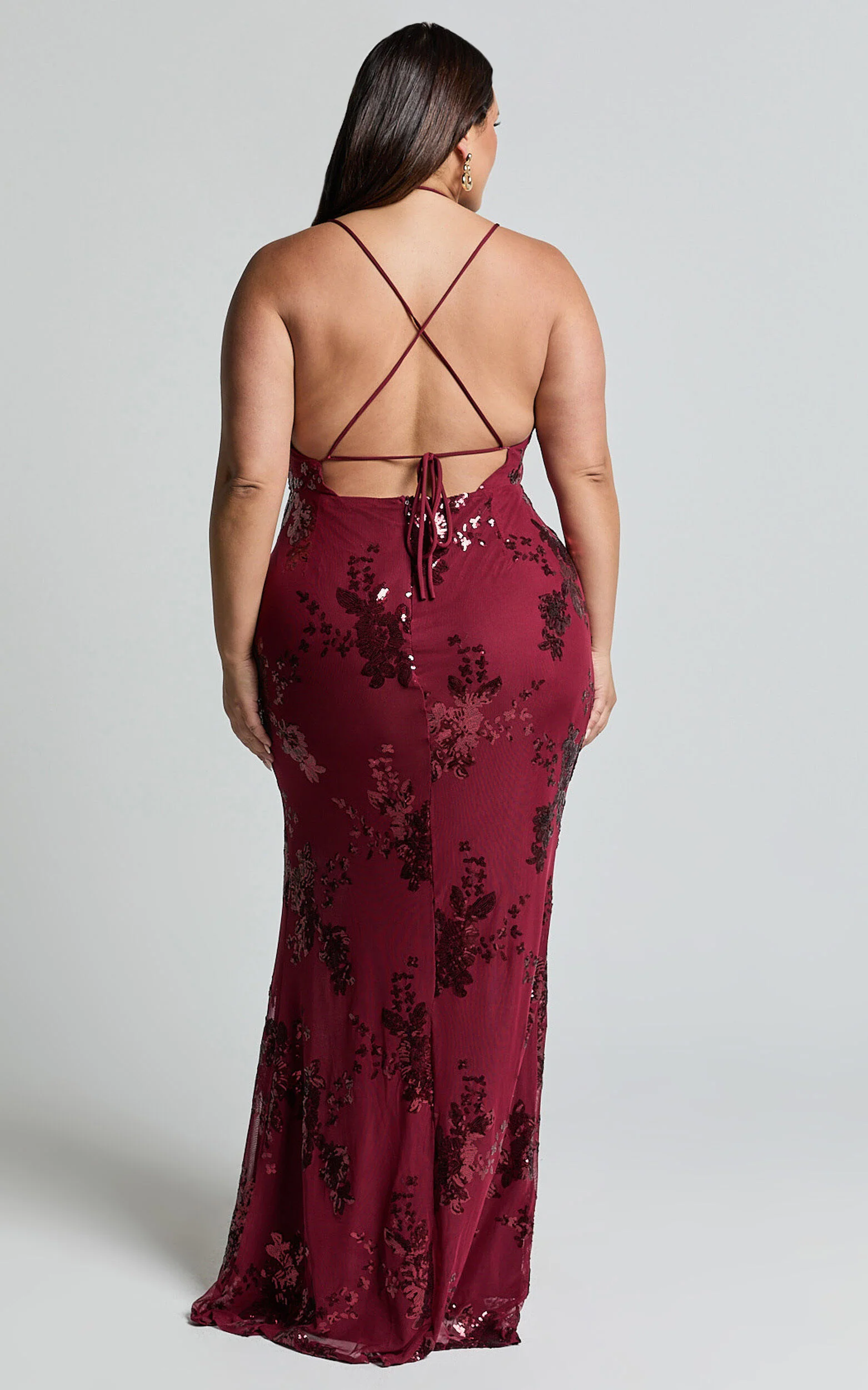 Out Till Dawn Maxi Dress - Thigh Split Dress in Wine Sequin