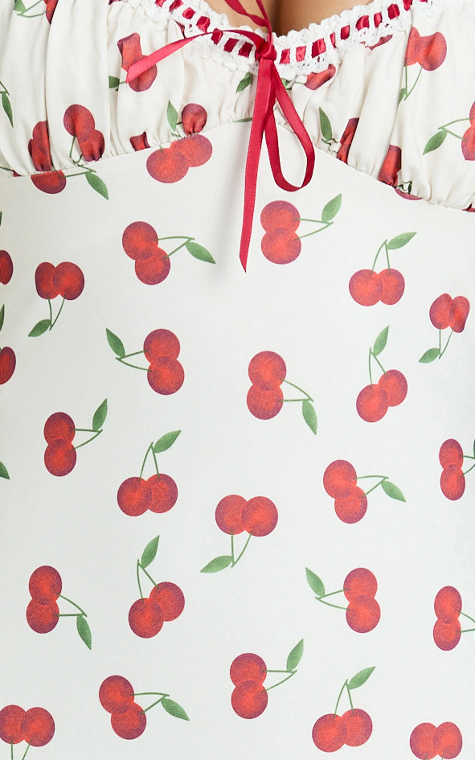 Bailey Midi Dress - Recycled Cherry Print Lace Trim Bias Cut Slip Dress in Blushing Cherries Print