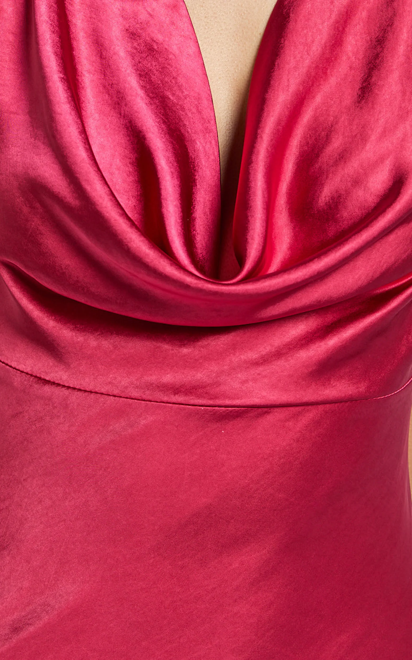 Geri Midi Dress - Cowl Neck Low Back Satin Dress in Berry