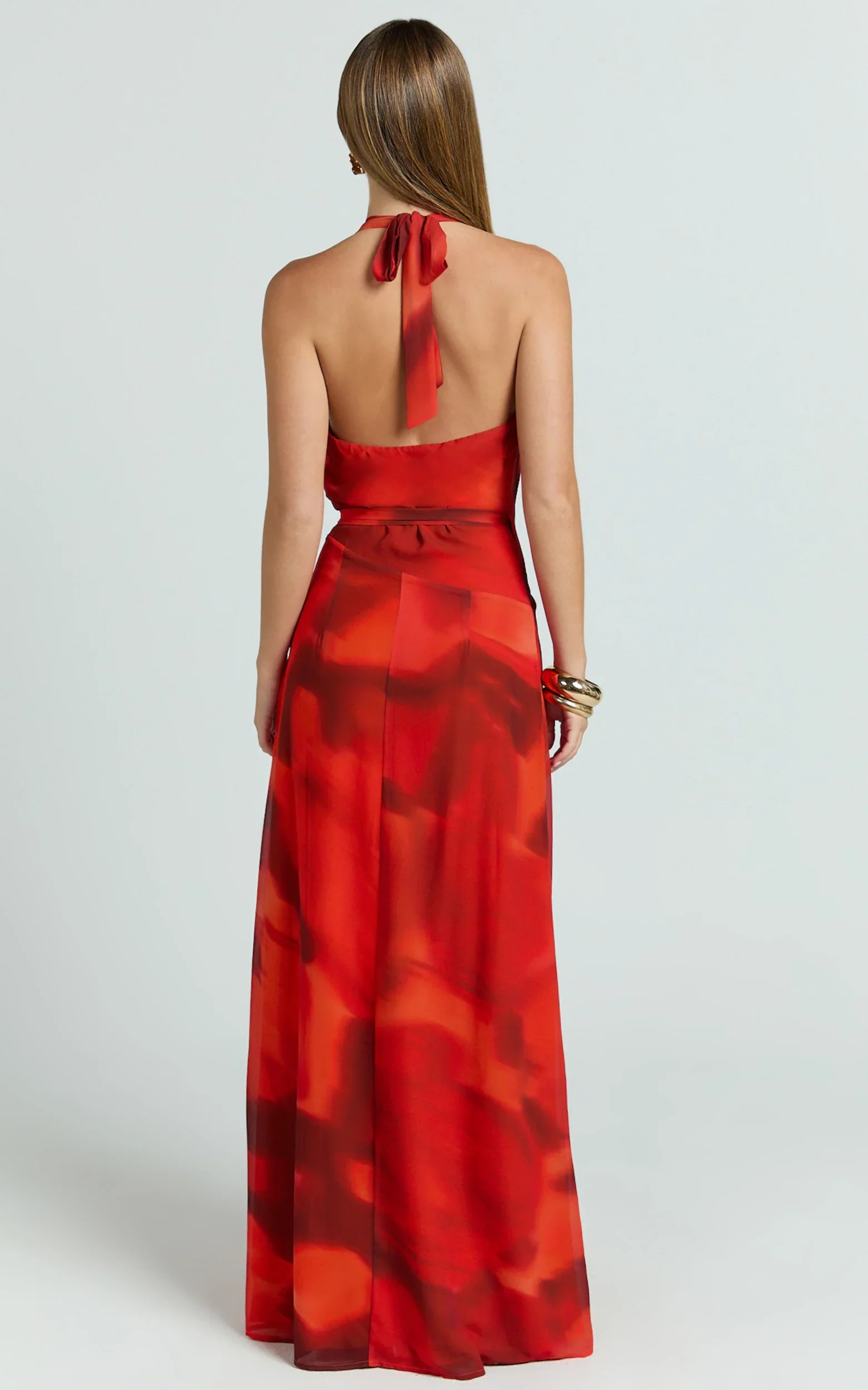 Eva Maxi Dress - Plunge Halter Wrap Dress in Abstract Adeana Print