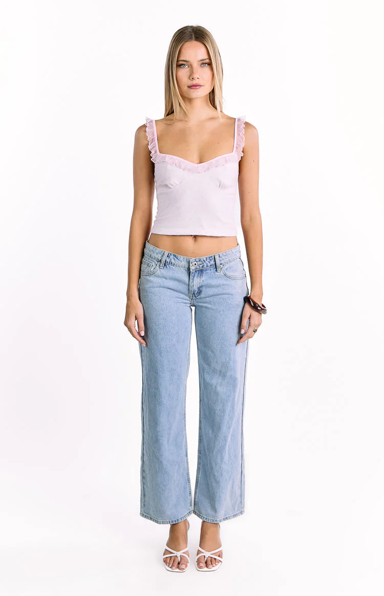 Bambi Pink and White Polka Dot Frill Top