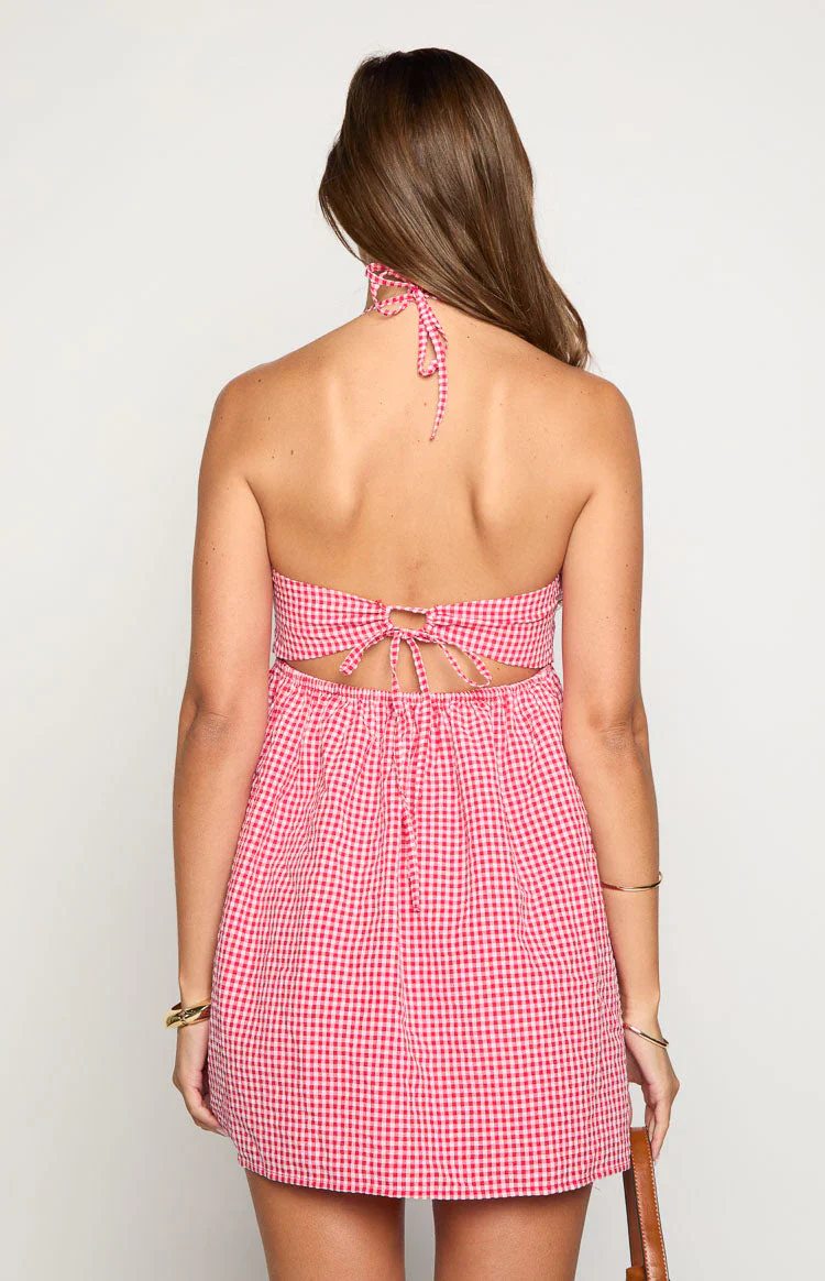 Carter Red Gingham Halter Mini Dress