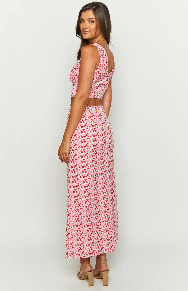 Dahlia Pink And Red Speckled Maxi Skirt
