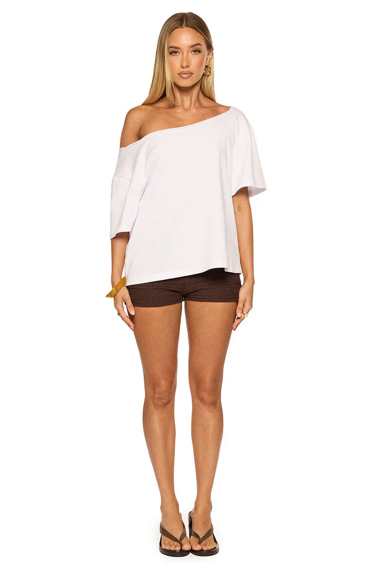 Henrie White Off Shoulder Boxy Tee