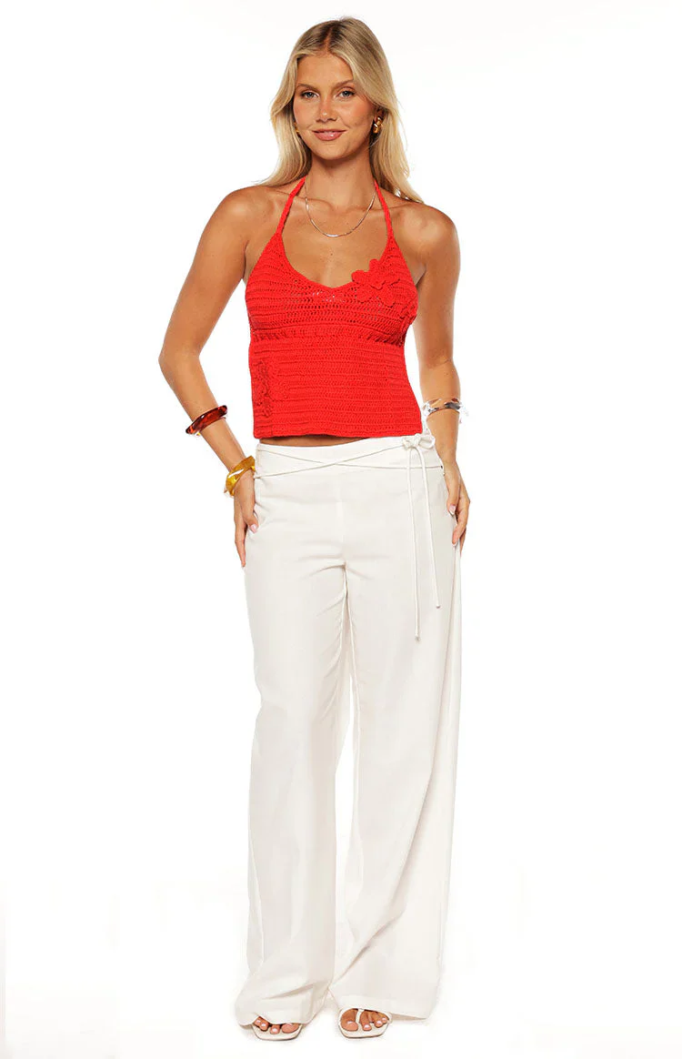 Kiki Red Crochet Flower Halter Top