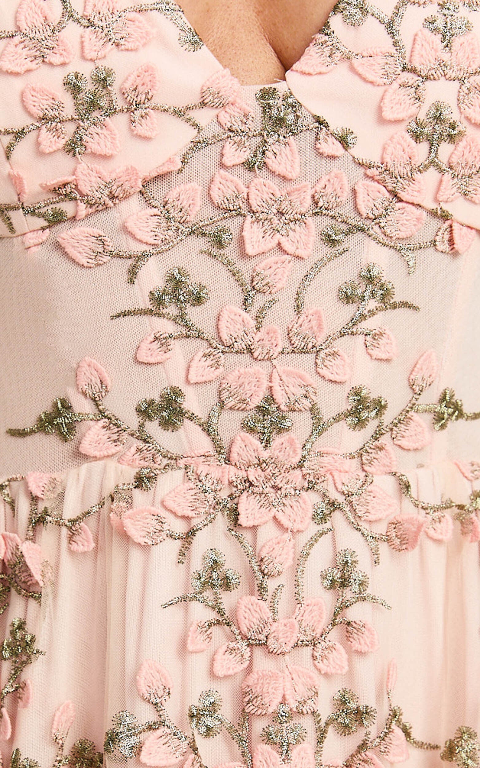 Amalie The Label - Lou V Neck Embroidered Tulle Maxi Dress in Blush