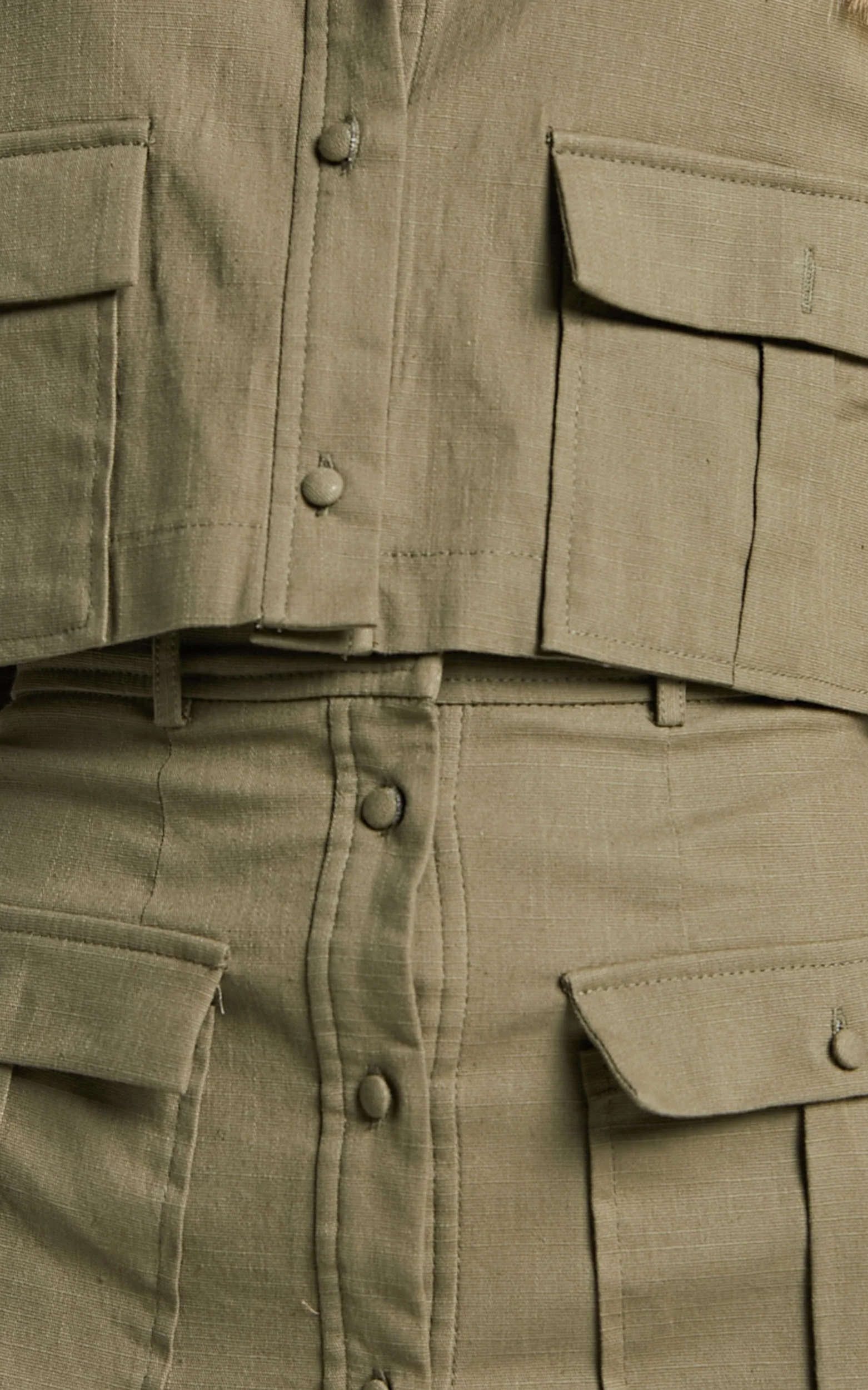 Davina Two Piece Set - Button Front Top and Midi Skirt Set in Khaki