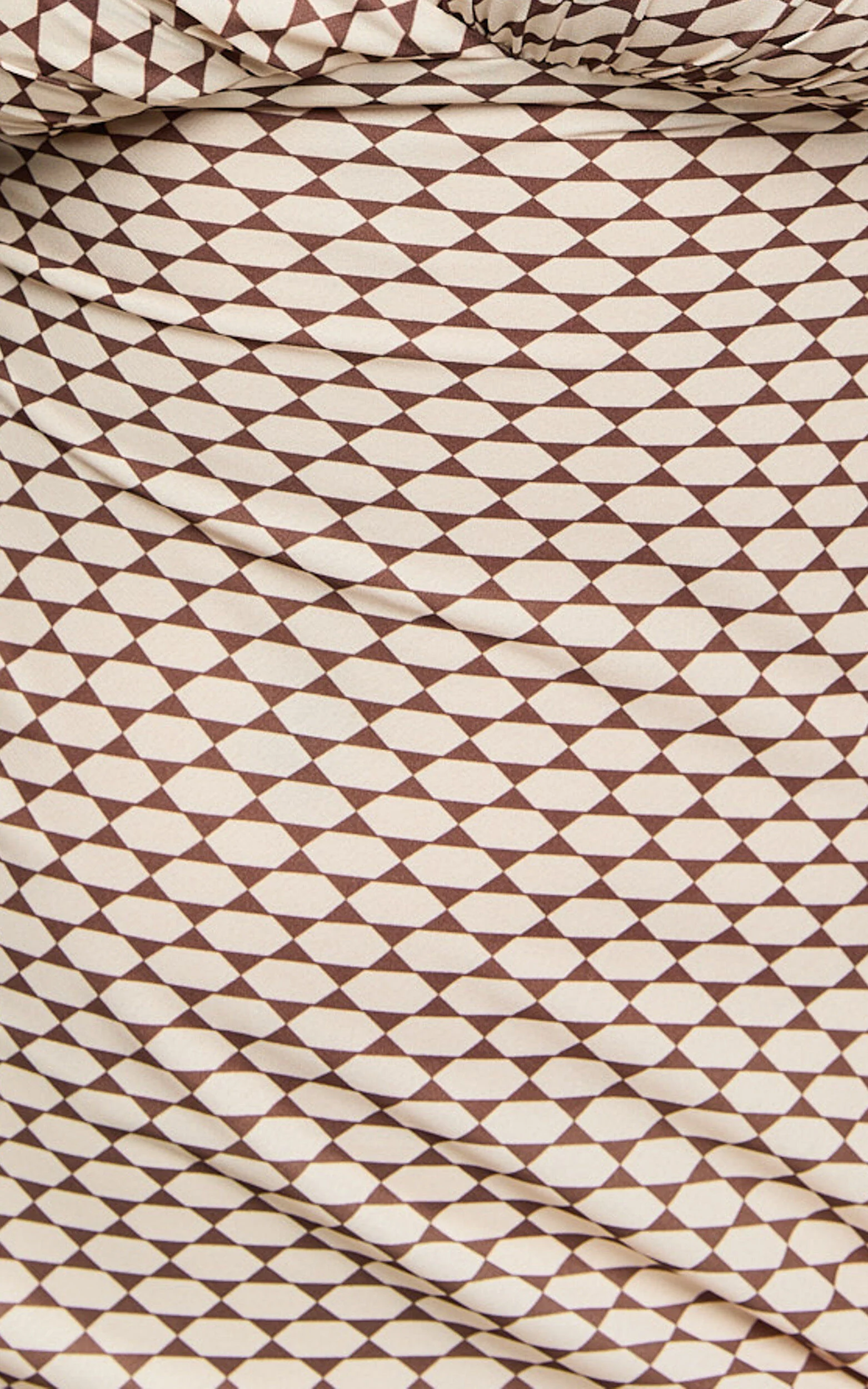 Mauriel Midi Dress - Deep V Gathered Bust Slip Dress in Natural Geo