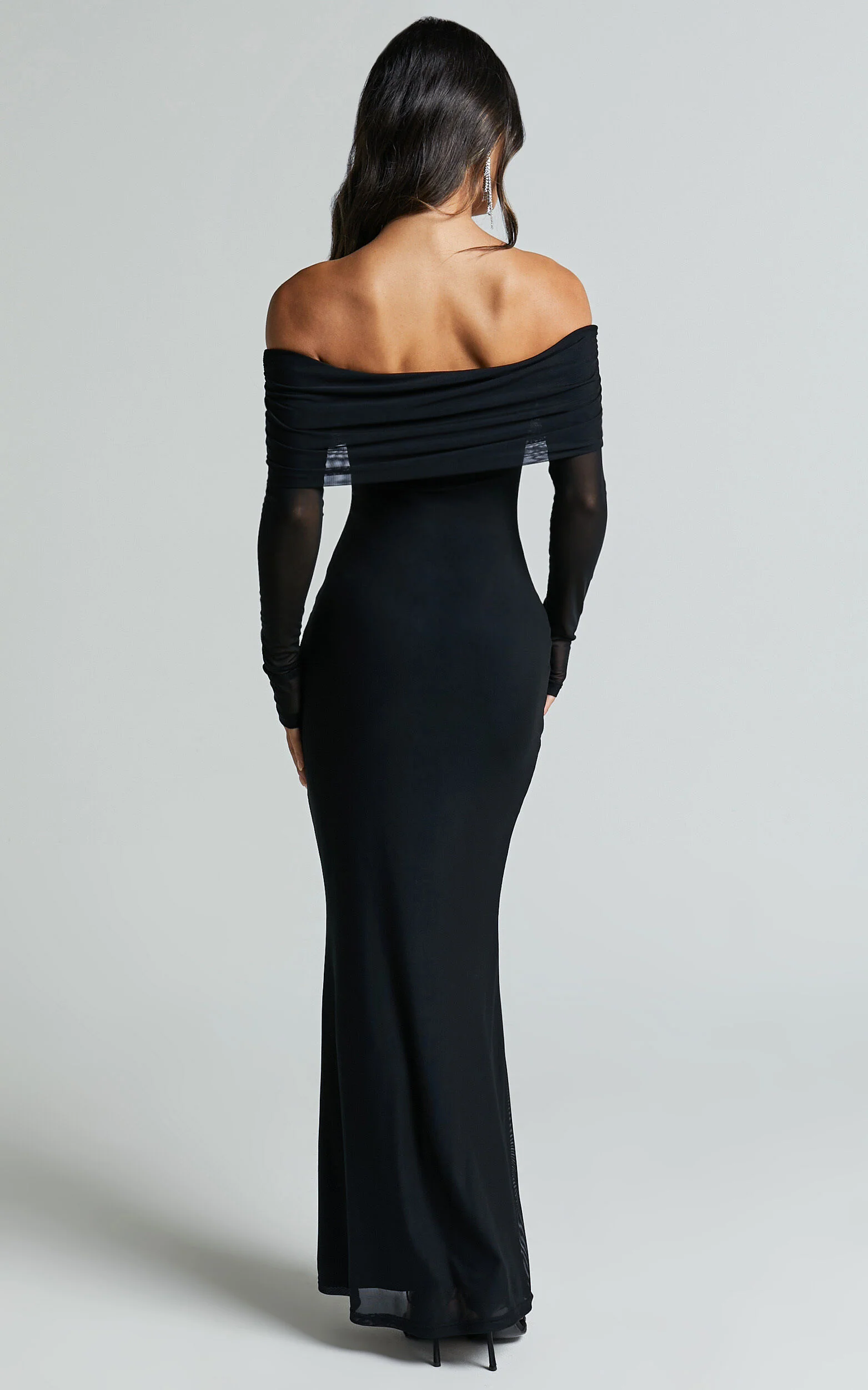 Bethanie Maxi Dress - Off The Shoulder Mesh Dress in Black