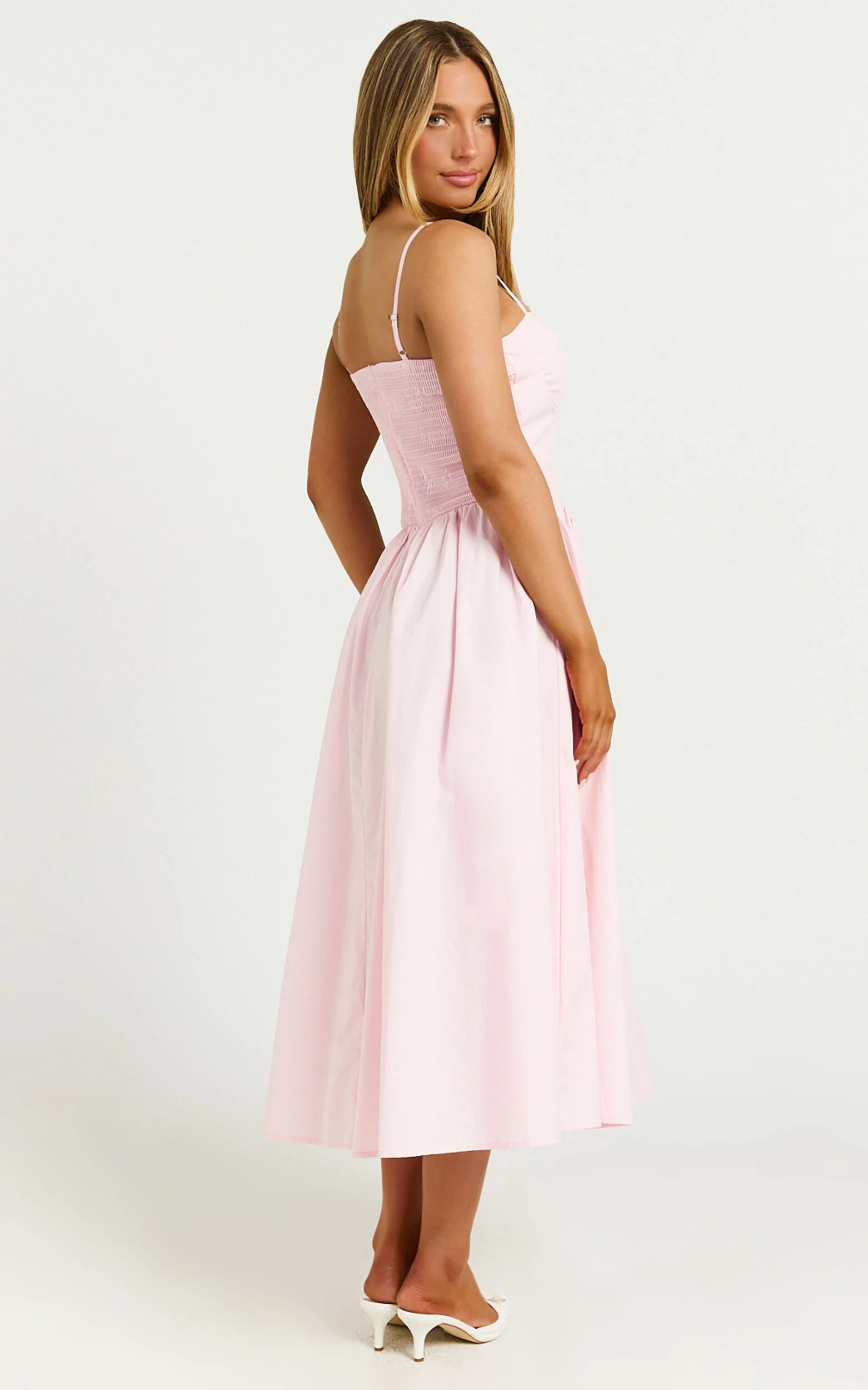 Mhissa Midi Dress - Sweetheart Neck  Fit & Flare Dress in Pink
