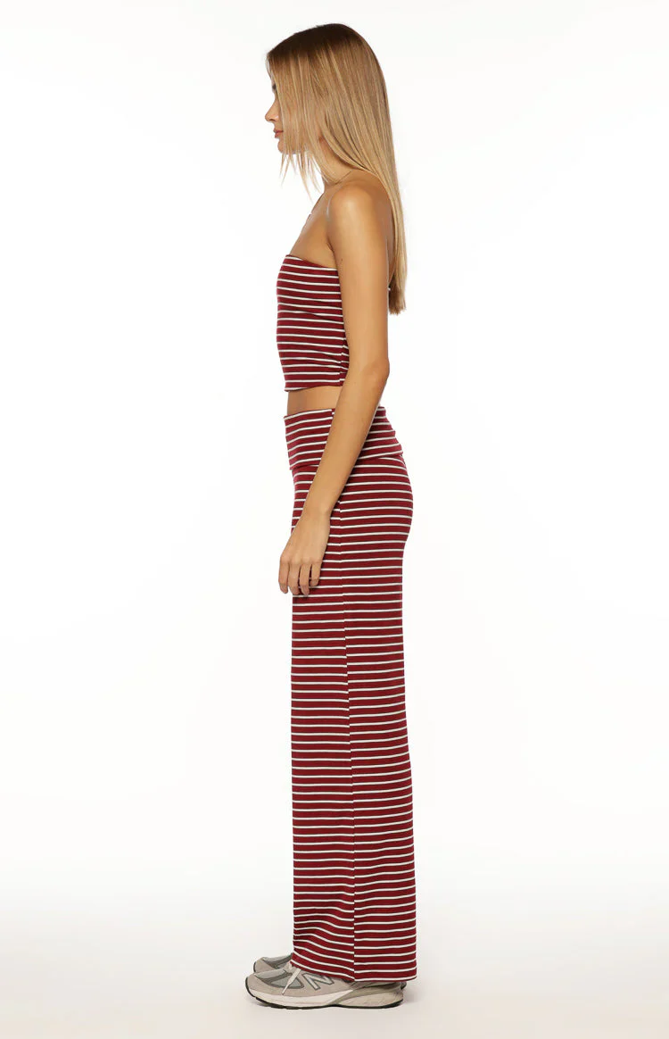 Pippen Burgundy Stripe Foldover Wide Leg Pants