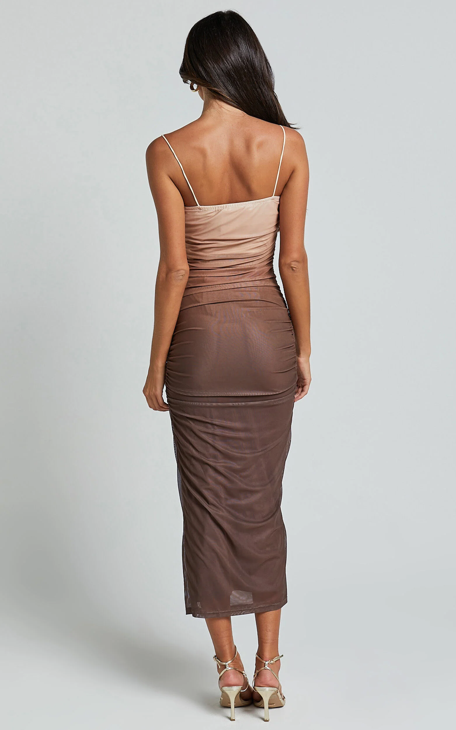 Aldine Midi Dress - Ombre Mesh Bodycon Dress in Chocolate