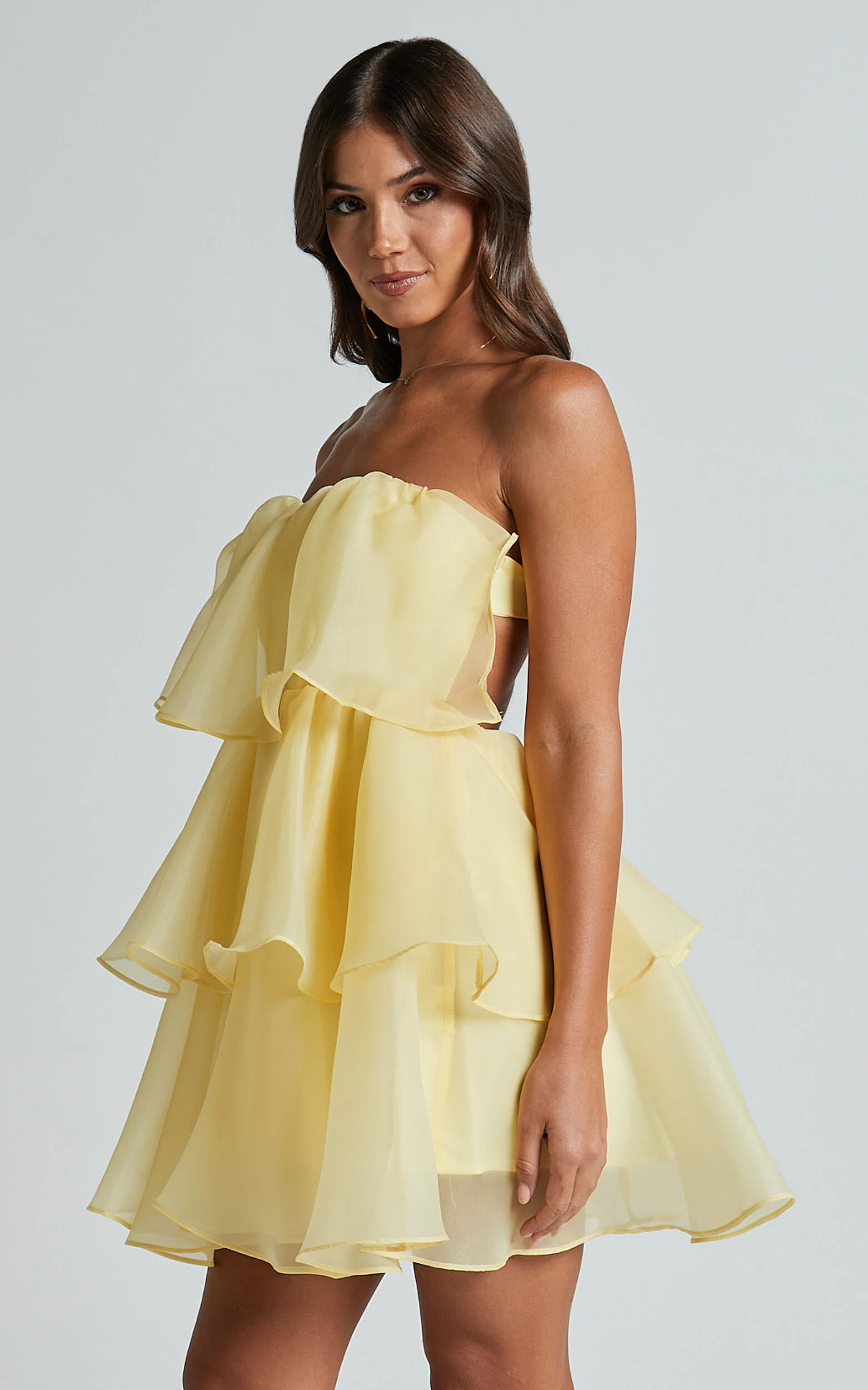 Ritta Mini Dress - Strapless Layered Dress in Yellow