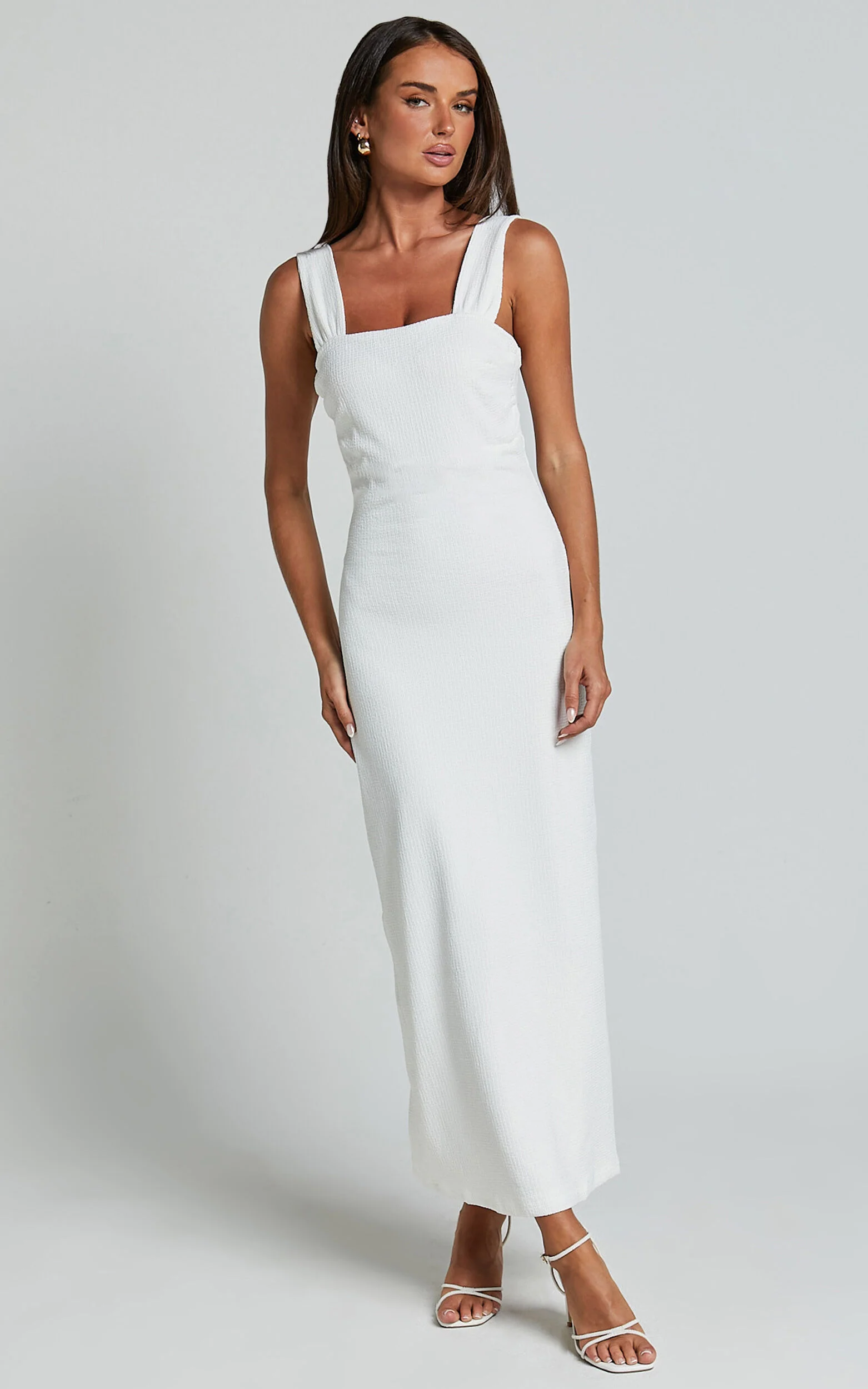 Tayla Midi Dress - Ruched Bust Bodycon Dress in White