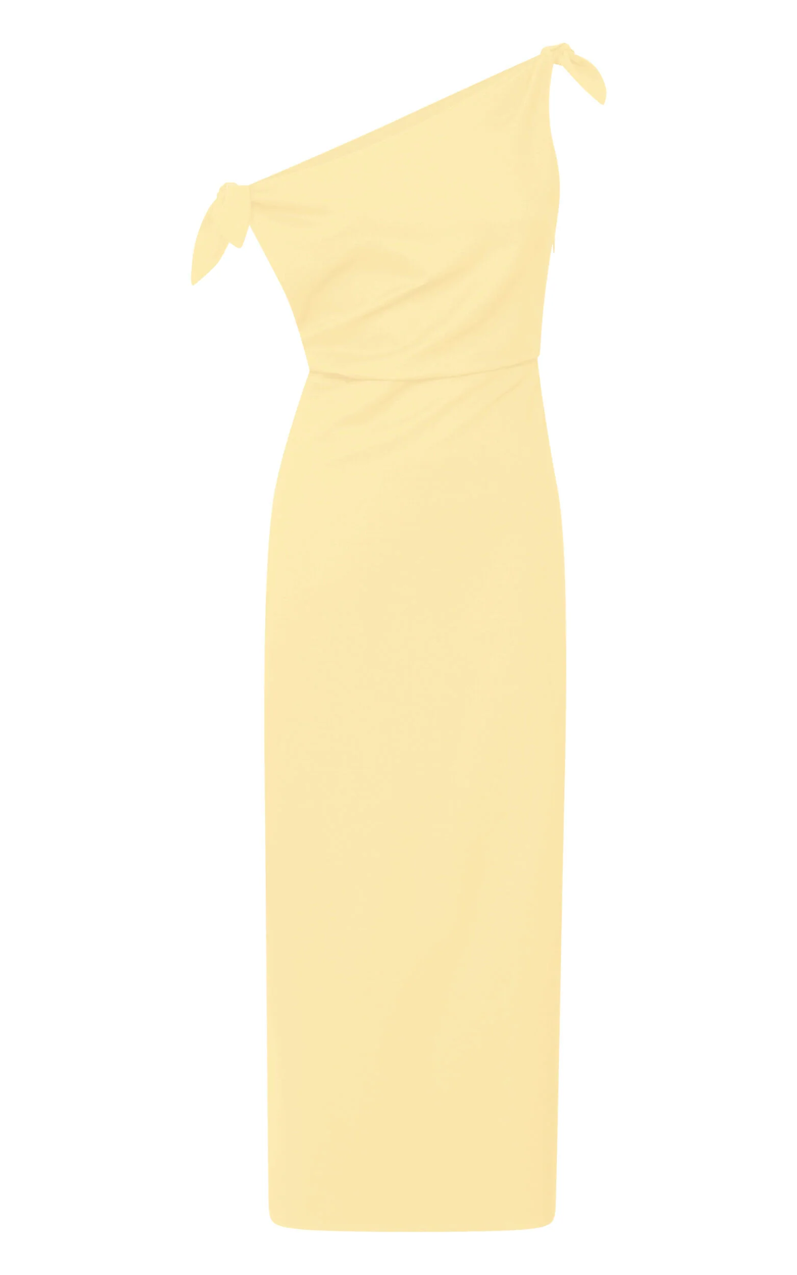 Cincinnati Midi Dress - Off The Shoulder Side Split Column Linen Dress in Lemon