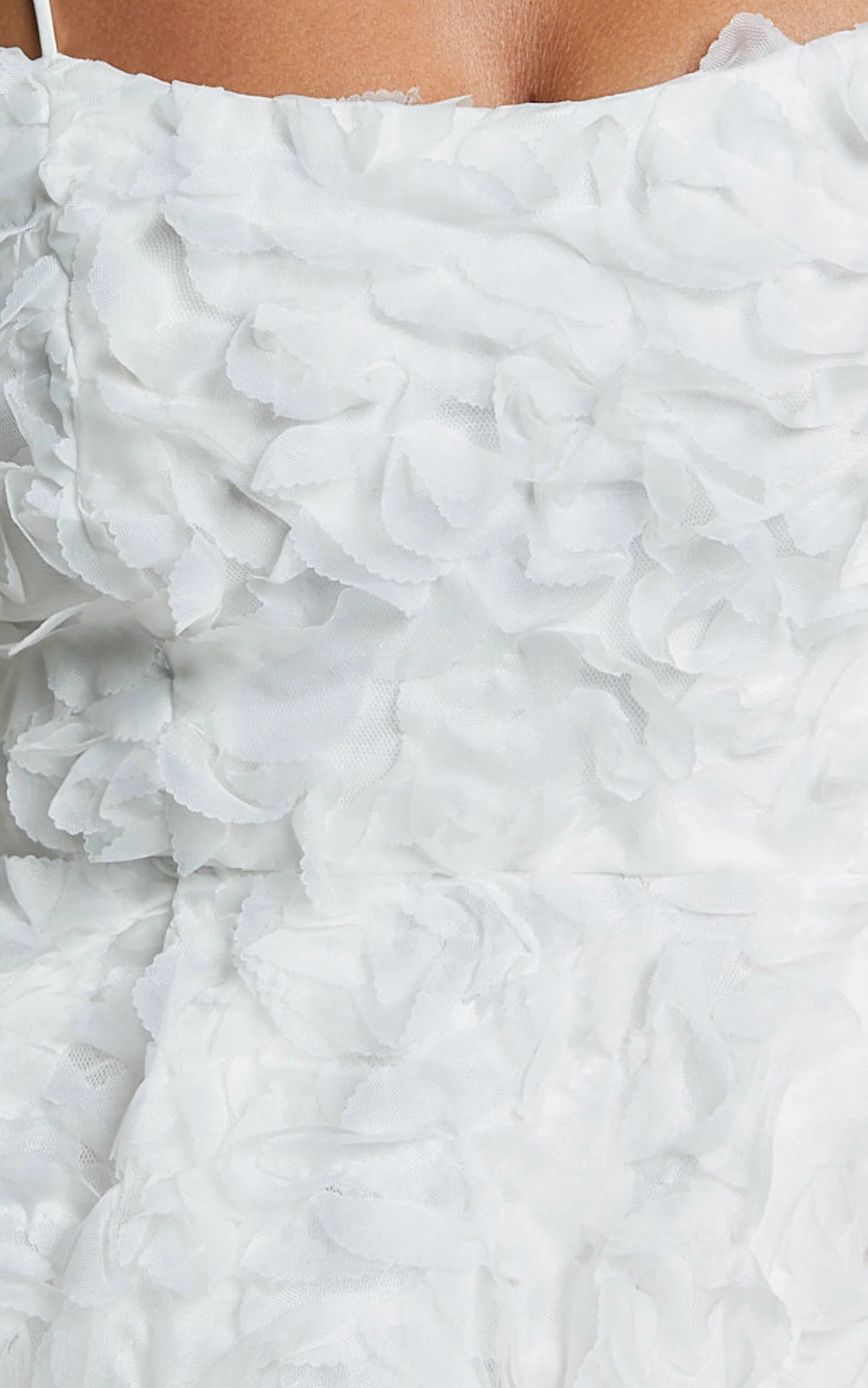 Alvia Mini Dress - 3d Flower Full Skirt Dress in White