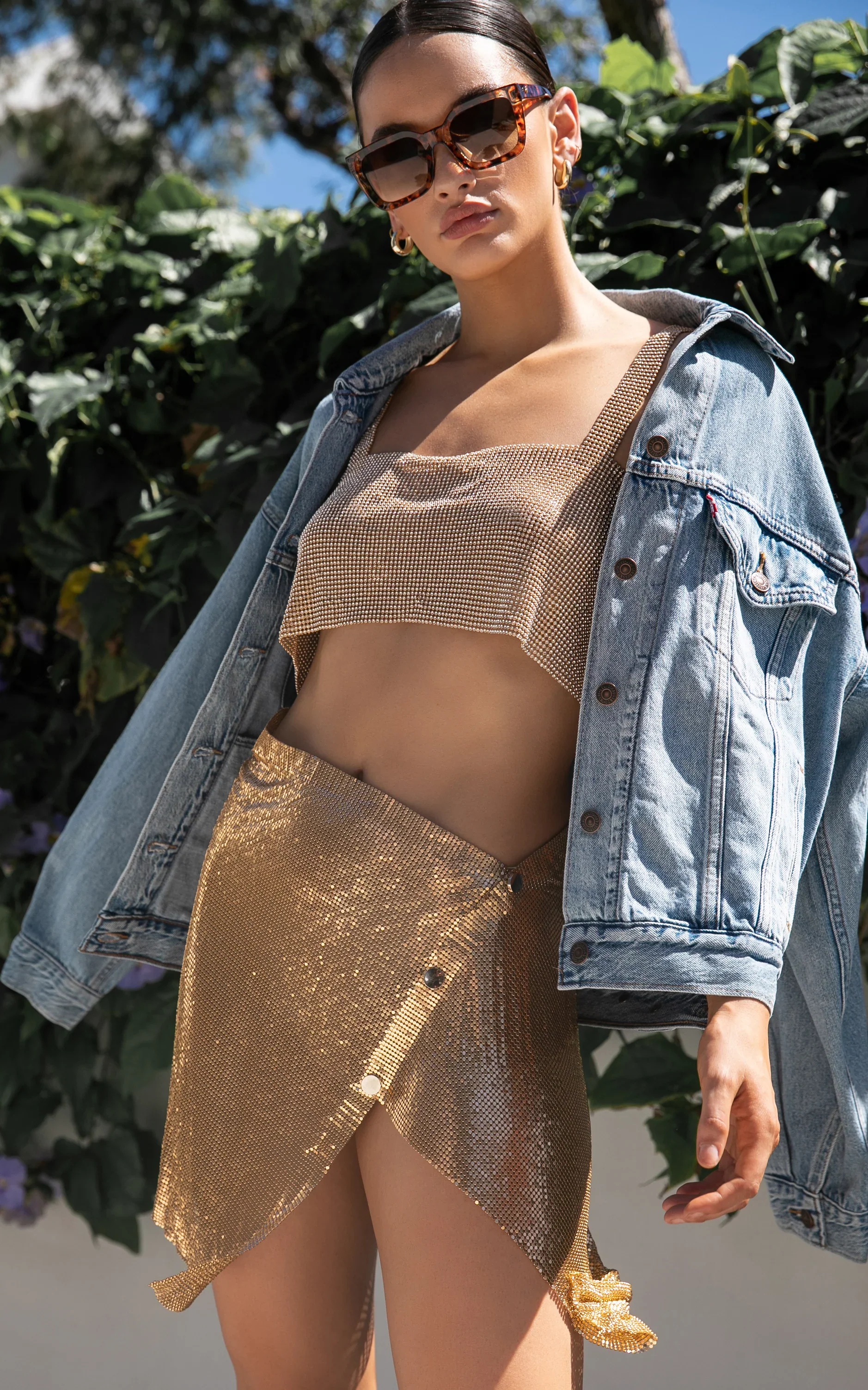 Charity Mini Skirt - Asymmetrical Mesh Skirt in Gold