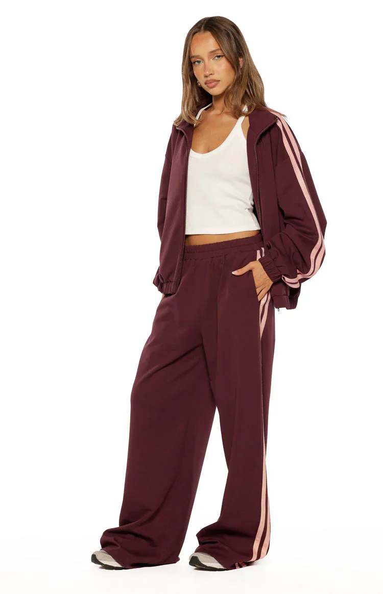 Kosie Burgundy and Pink Stripe Track Pants