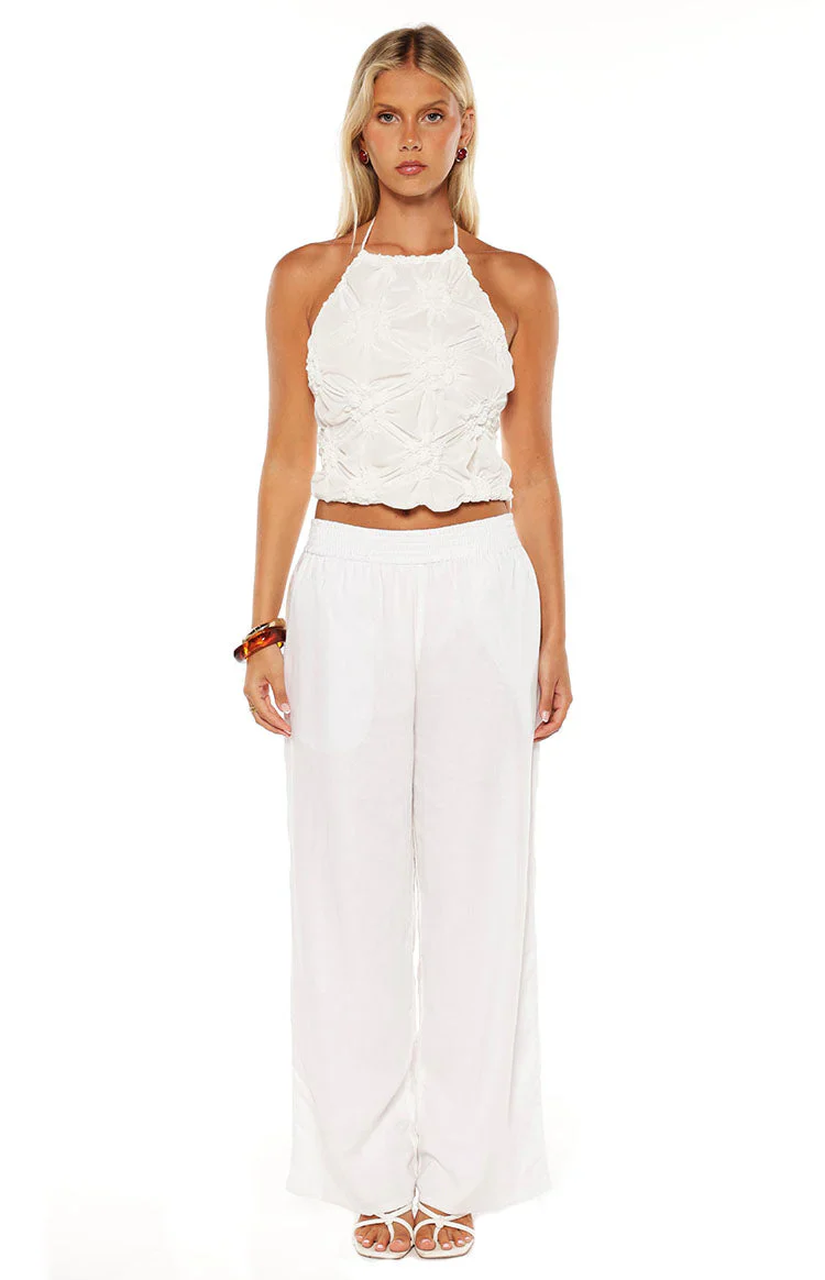 Daisie White Textured Halter Top