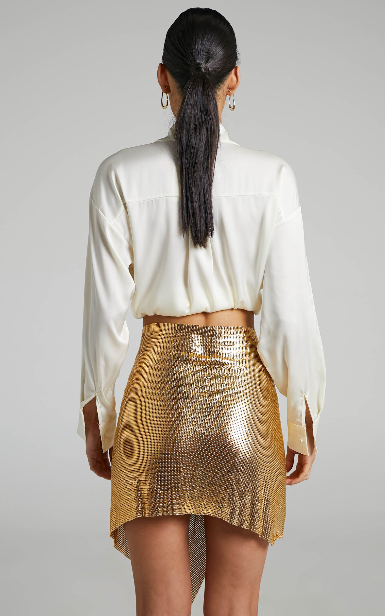 Charity Mini Skirt - Asymmetrical Mesh Skirt in Gold