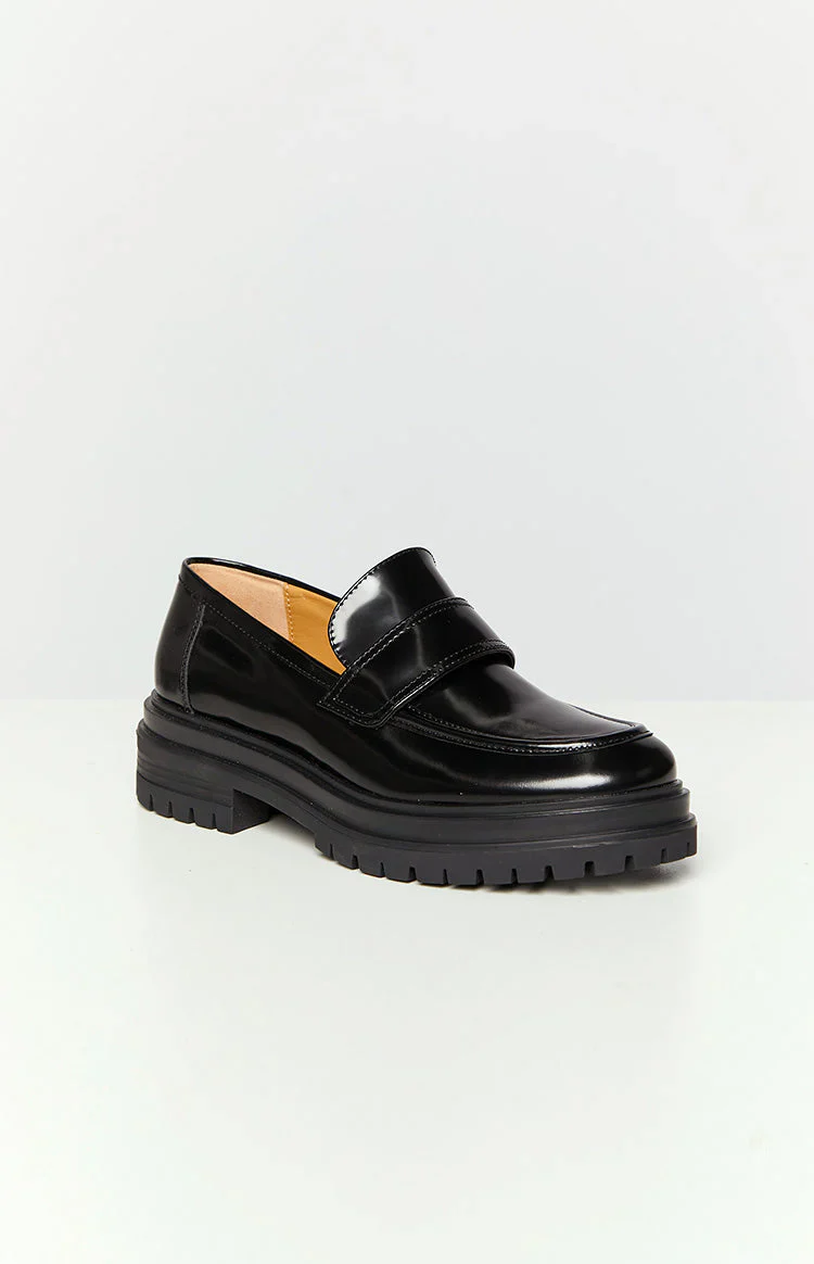 Tony Bianco Wiz Hi Shine Black Loafers
