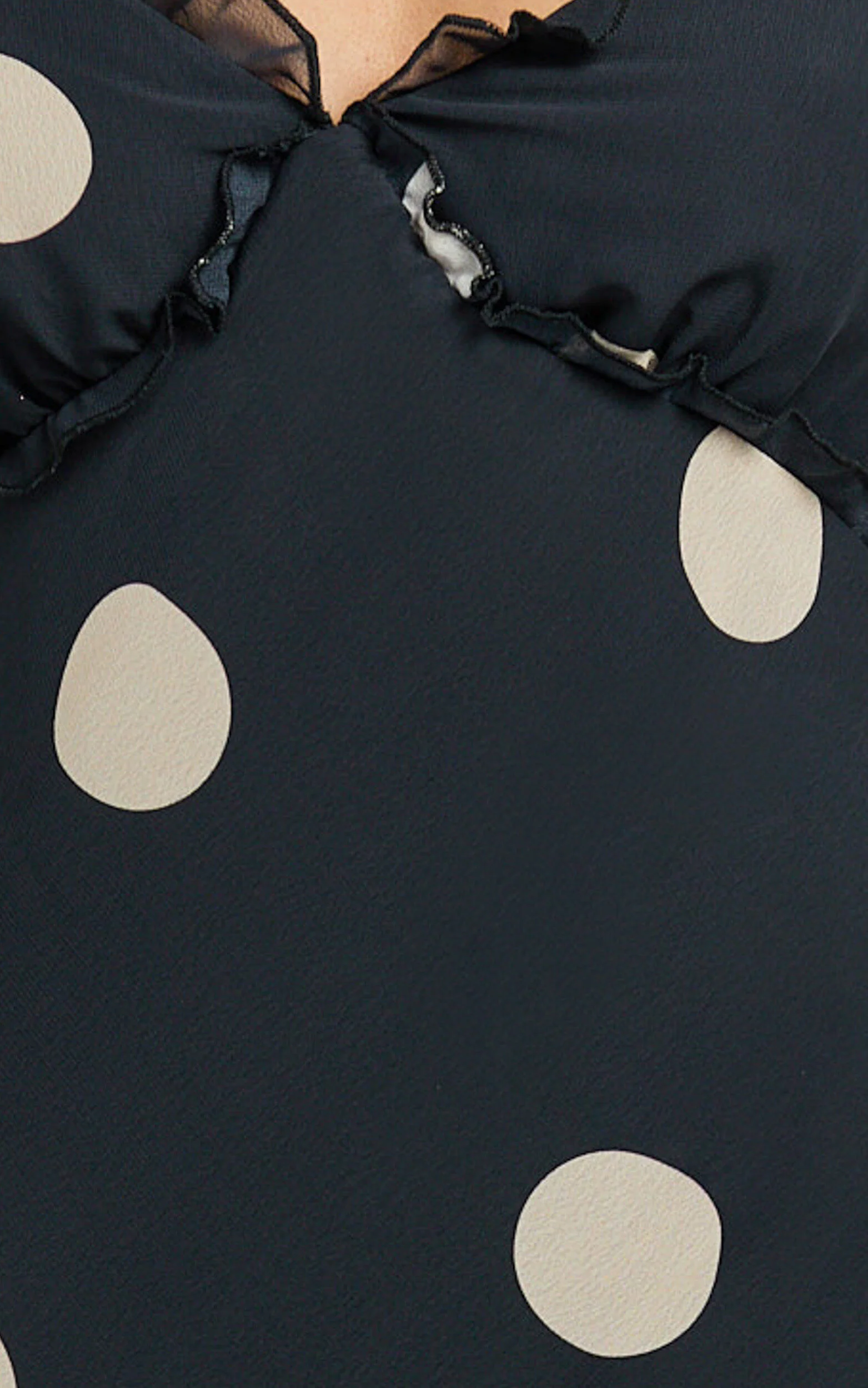 Analy Midi Dress - V Neck Mesh Dress in Black Polkadot