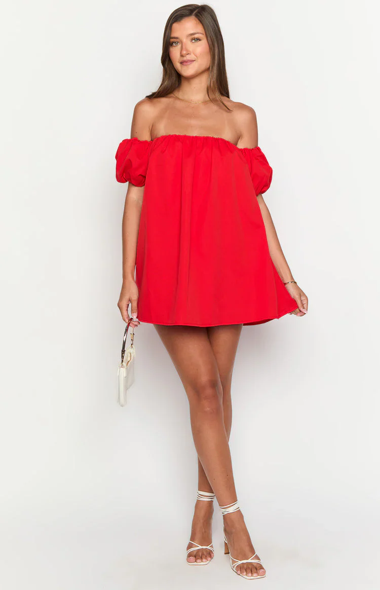 Jozette Red Off The Shoulder Mini Dress