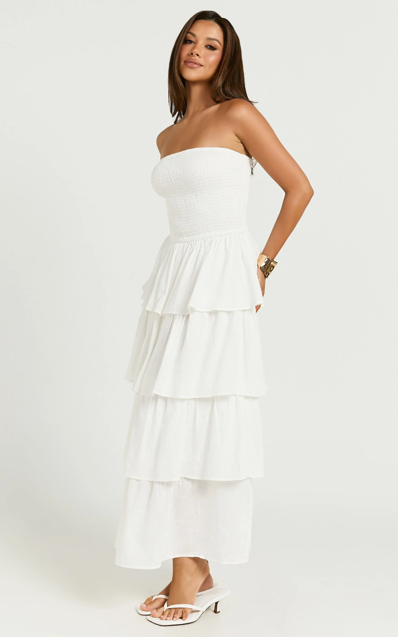 Sezane Maxi Dress - Strapless Tiered Dress in White