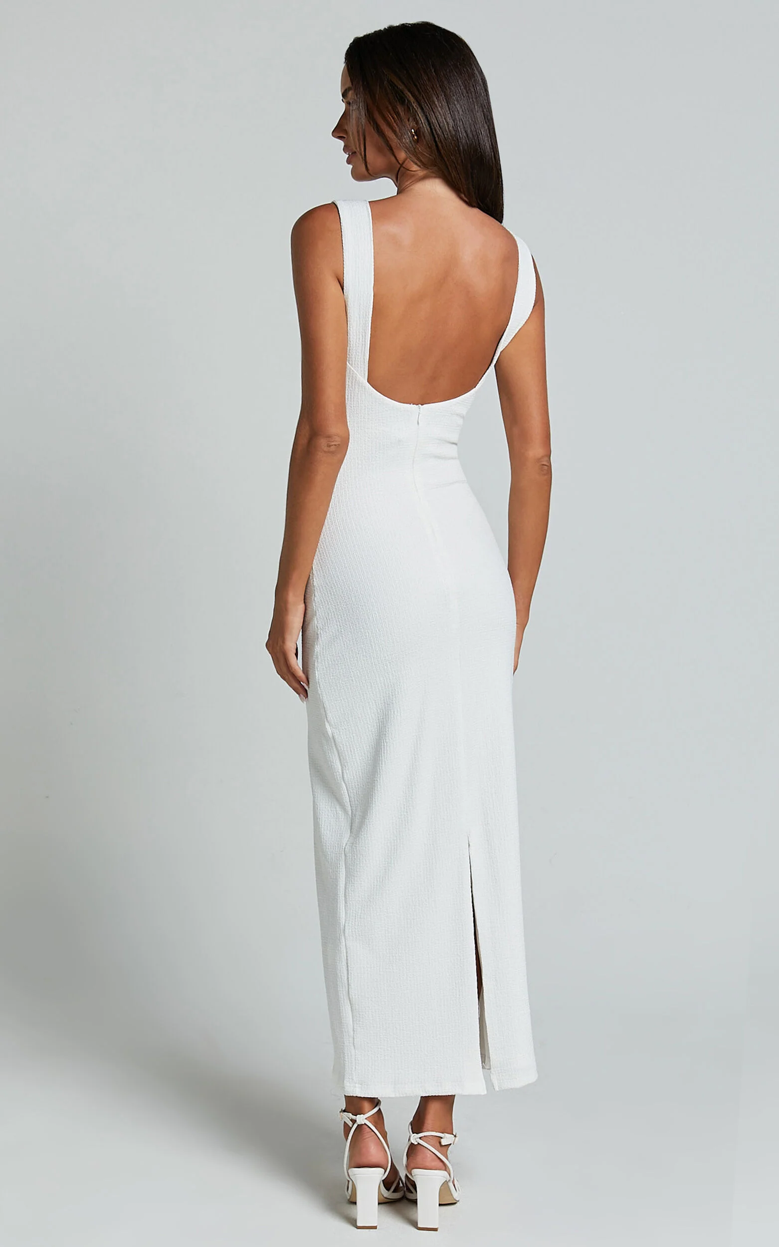 Tayla Midi Dress - Ruched Bust Bodycon Dress in White