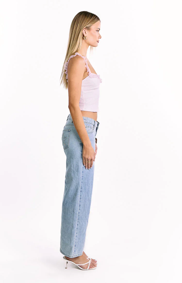 Bambi Pink and White Polka Dot Frill Top