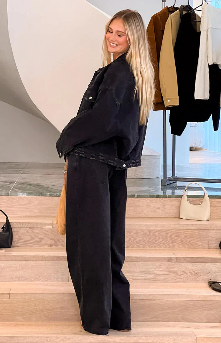 She's Yours Black Wide Leg Boyfriend Jeans
