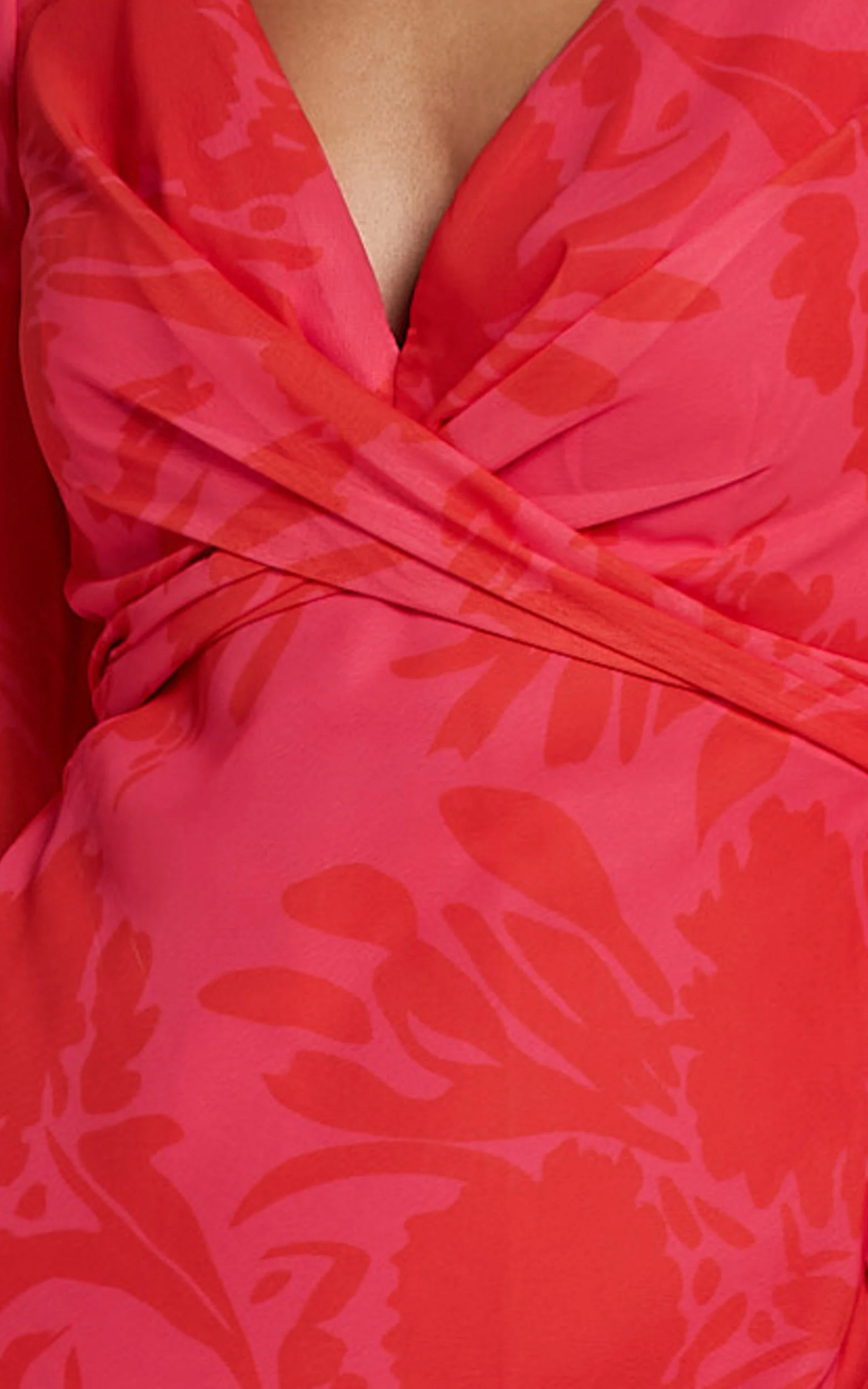 Claude Midi Dress - Deep V Neck Long Sleeve Slip Dress in Print