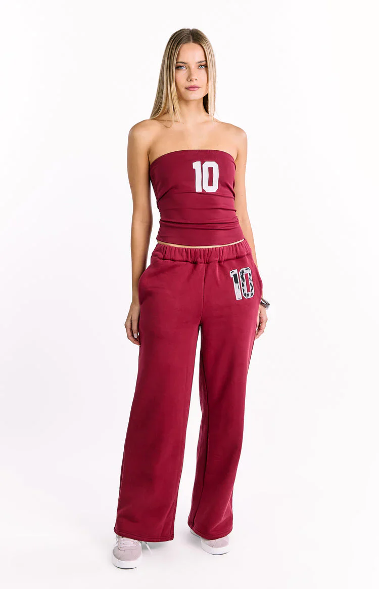 Dania Burgundy Leopard Star Track Pants