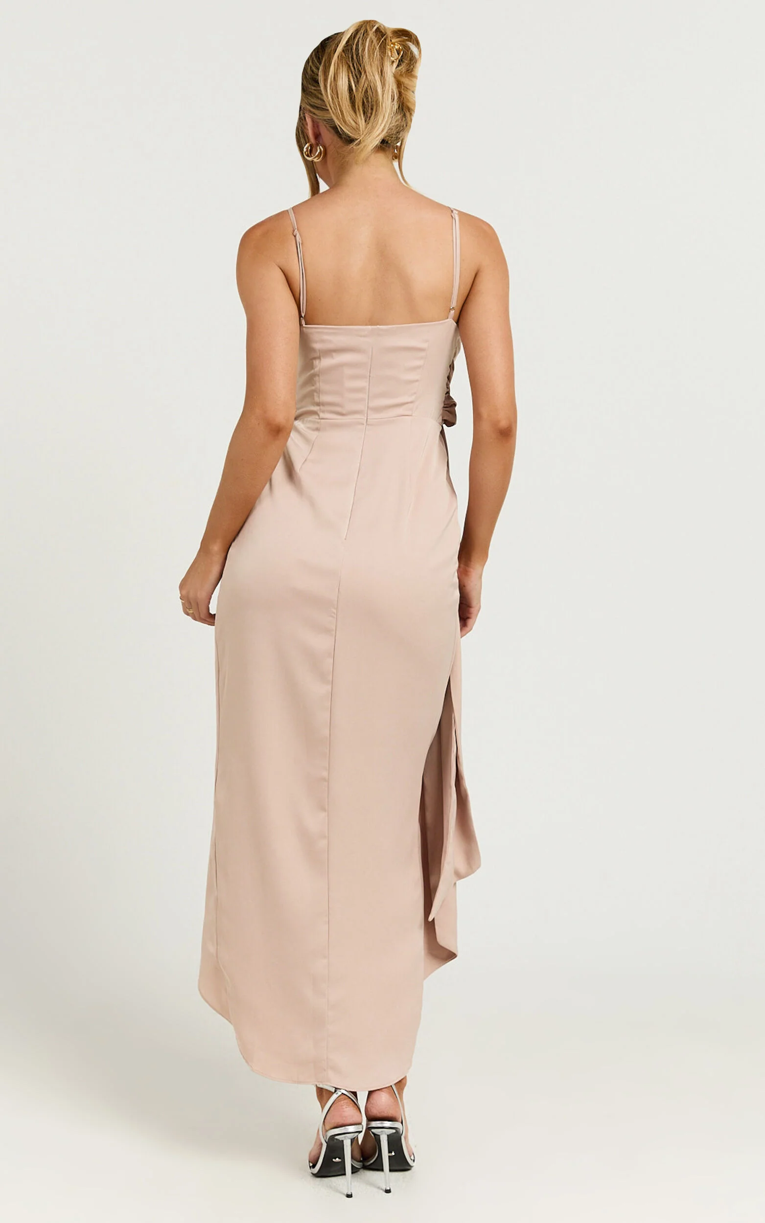 How Will I Know Midi Dress - Wrap Waist Tie Tulip Hem Dress in Champagne