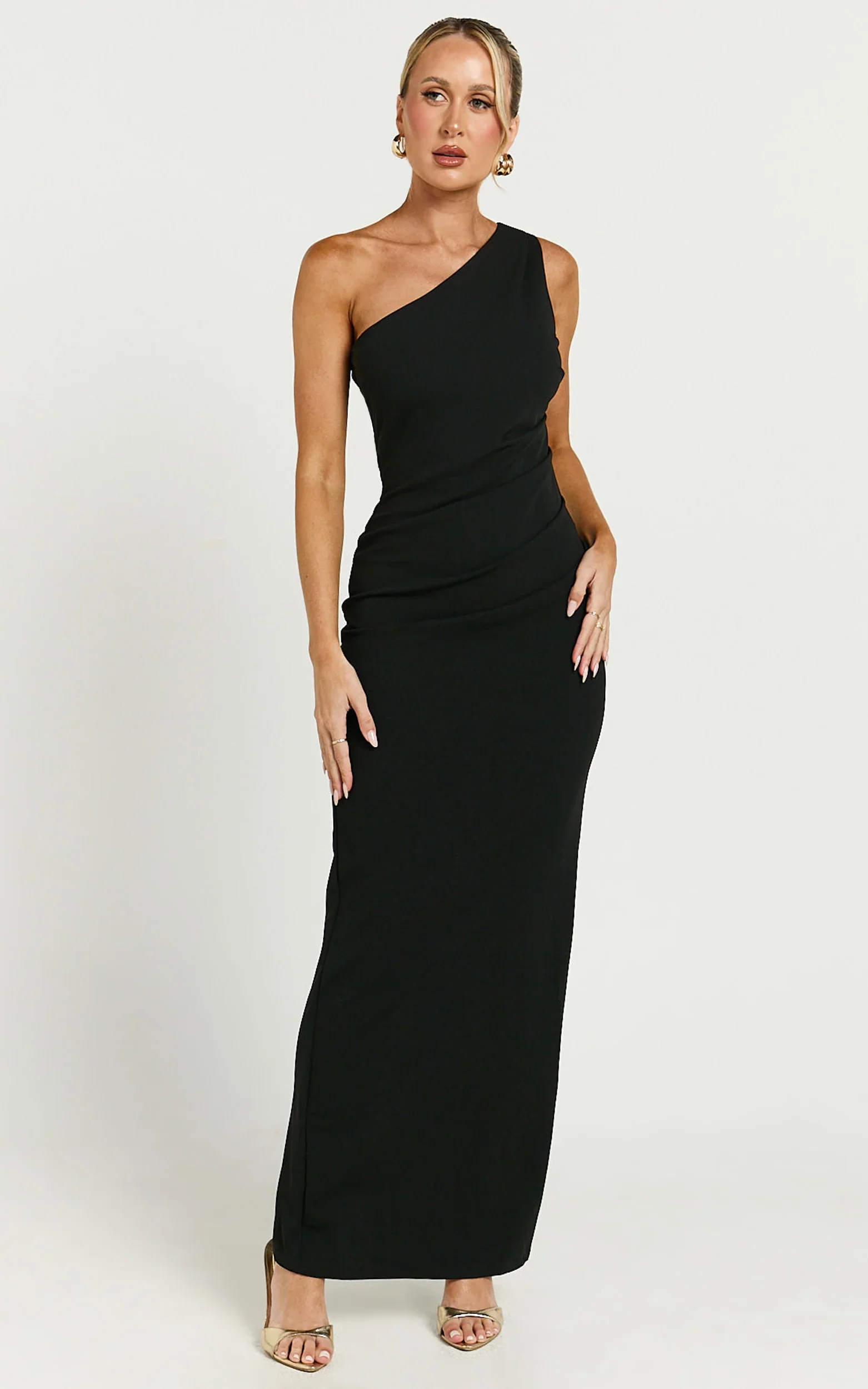 Criselda Maxi Dress - One Shoulder Maxi Dress in Black