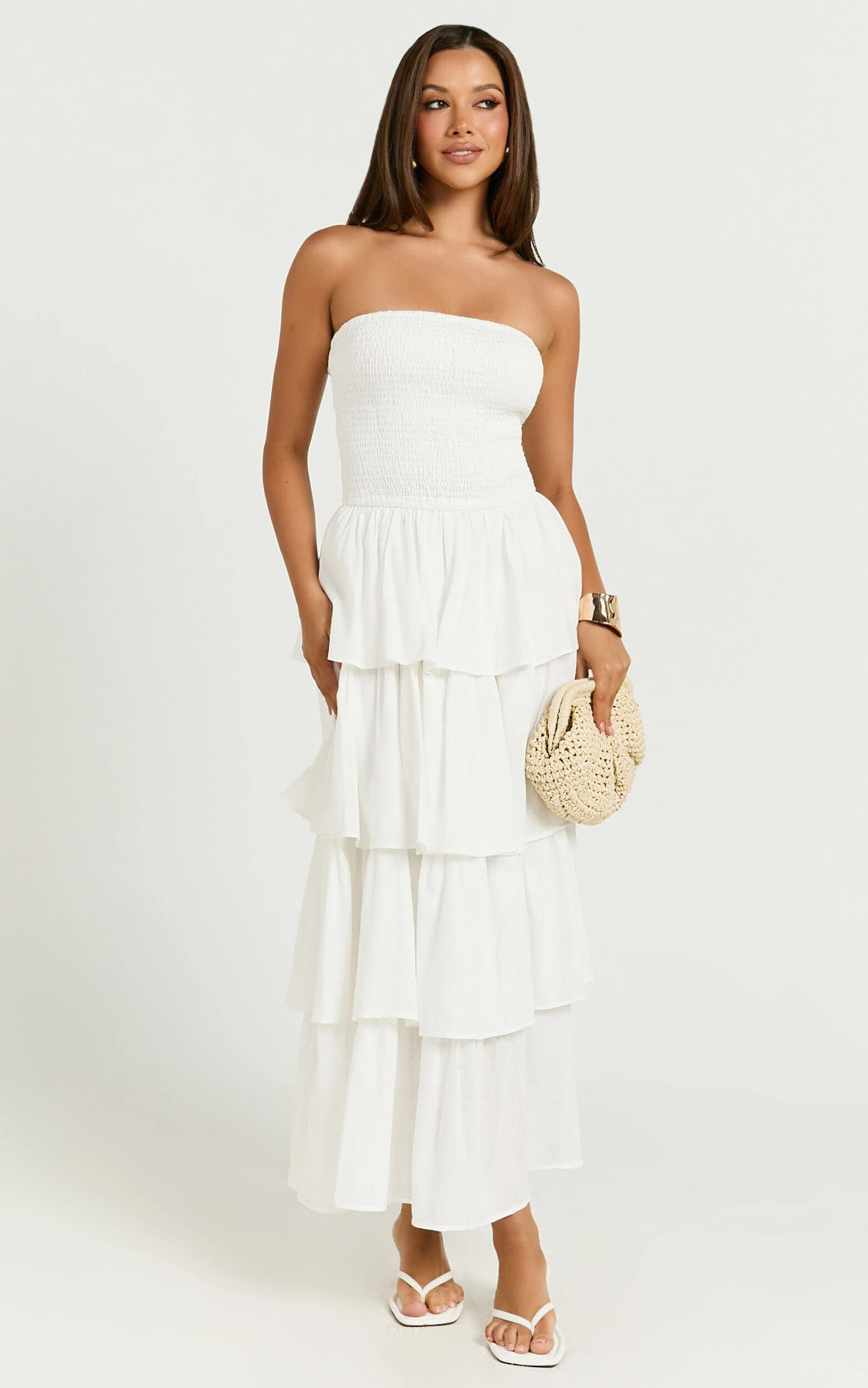 Sezane Maxi Dress - Strapless Tiered Dress in White