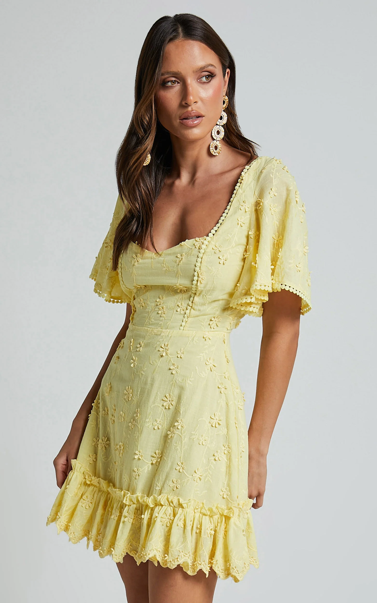 Fancy A Spritz Mini Dress - Square Neck Dress in Lemon