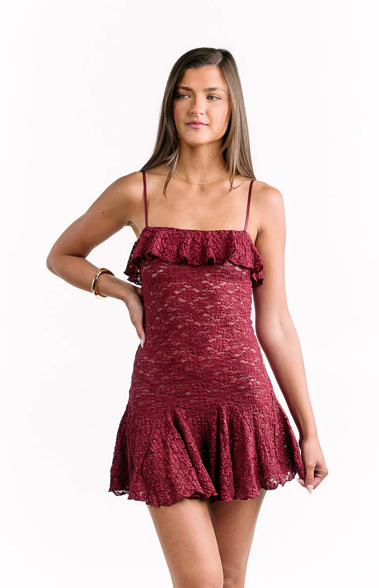 Celeste Wine Lace Party Mini Dress