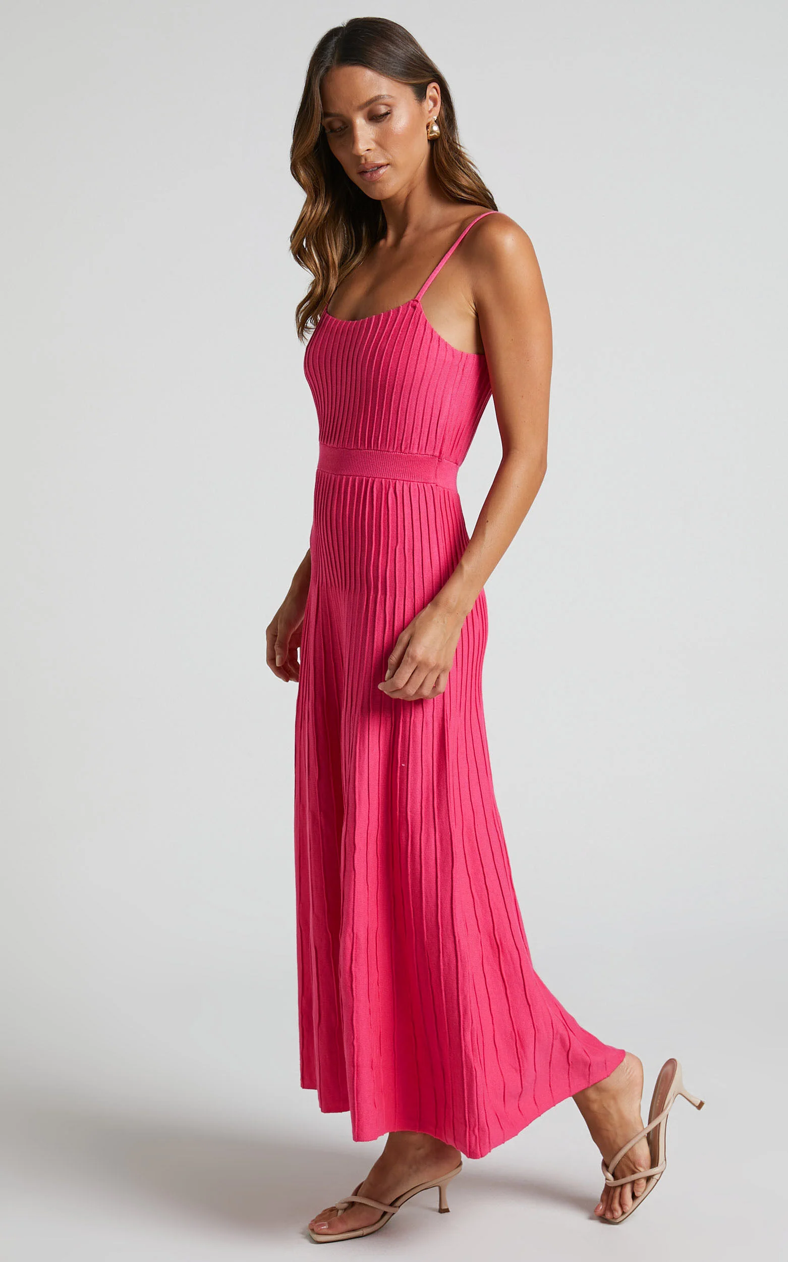 Donissa Midi Dress - Panelled Knit Dress in Hot Pink