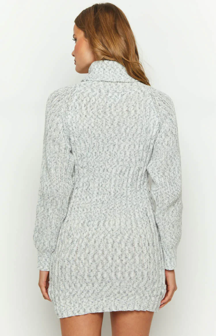 Xanthi Grey Roll Neck Sweater Mini Dress