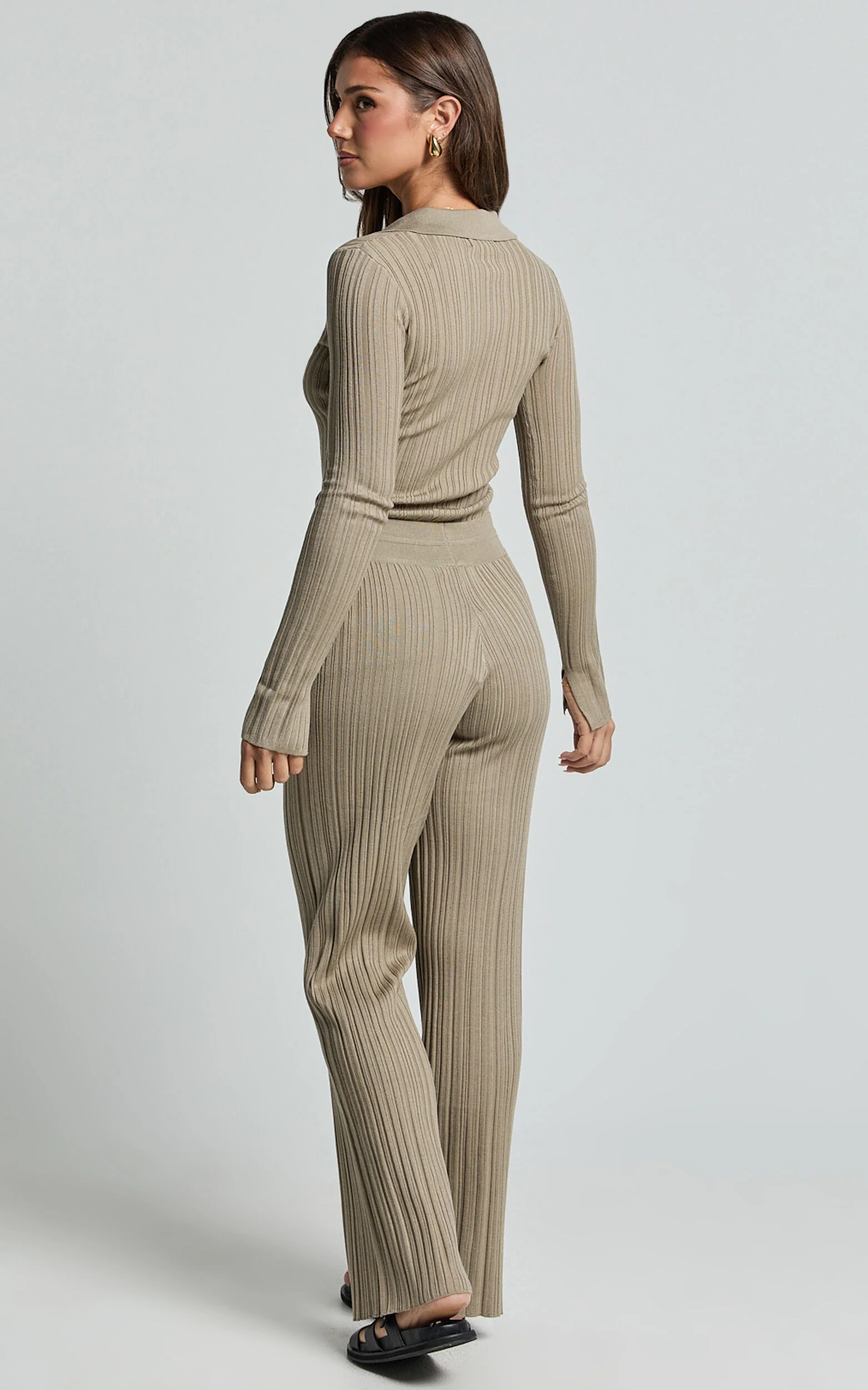 Kelsey Pants - High Drawstring Waist Knit Pants in Taupe